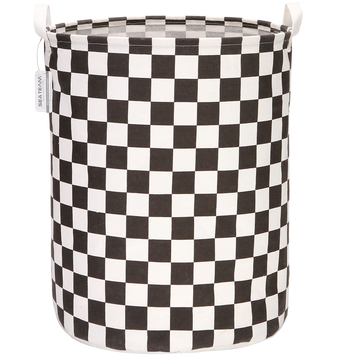 Sea Team 19.7 Inch Large Sized Waterproof Coating Ramie Cotton Fabric Folding Laundry Hamper Bucket Cylindric Burlap Canvas Storage Basket with Stylish Grid Pink Design — view 21