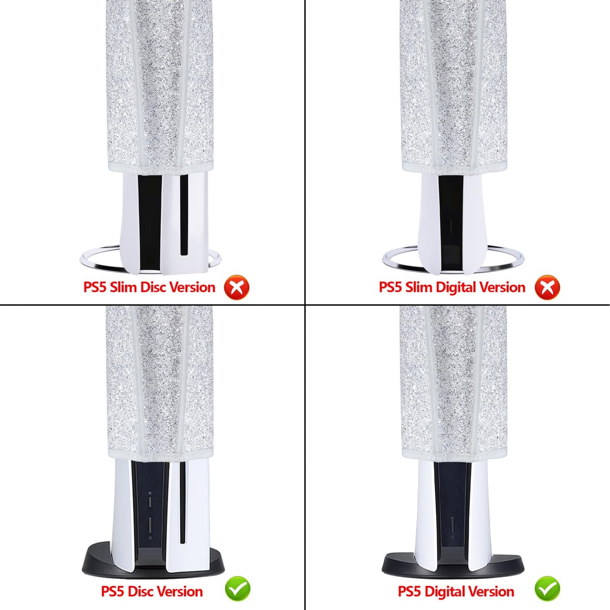 PlayVital Funda Antipolvo Vertical para ps5 - Cubierta Protectora Antirrayas y Anti-Agua, Doble Capa con Forro Suave, Compatible con ps5 Digital & Estándar, Accesorio para Consola (Plata Brillante) — view 2