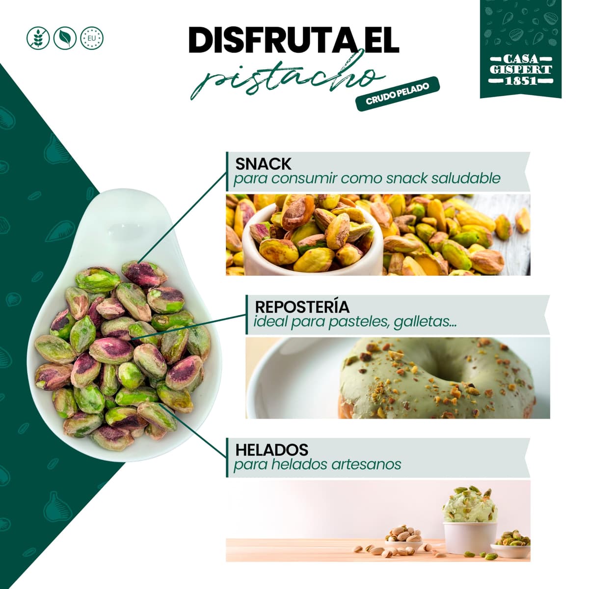Casa Gispert - Pistacho - Sin Gluten, Vegano (500g, Crudo - Sin Cáscara - País) — view 4