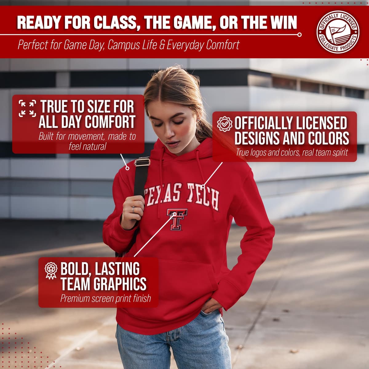 Campus Colors Long Sleeves NCAA Adult Arch & Logo Gameday Unisex Hooded Sweatshirt — view 5