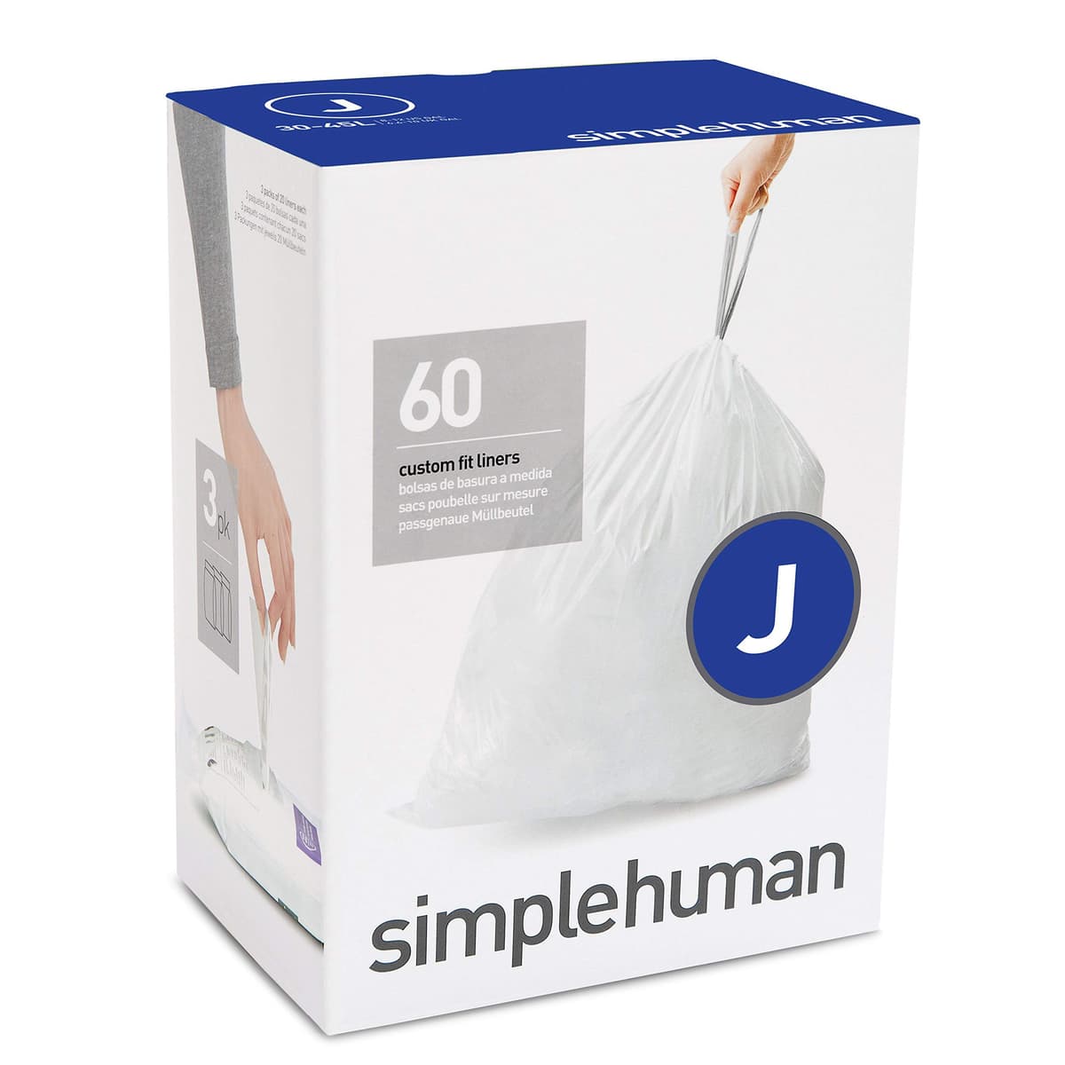 simplehuman CW0408 3 x paquete de 20 bolsas de basura a medida (60 bolsas), código V, plástico blanco — view 7