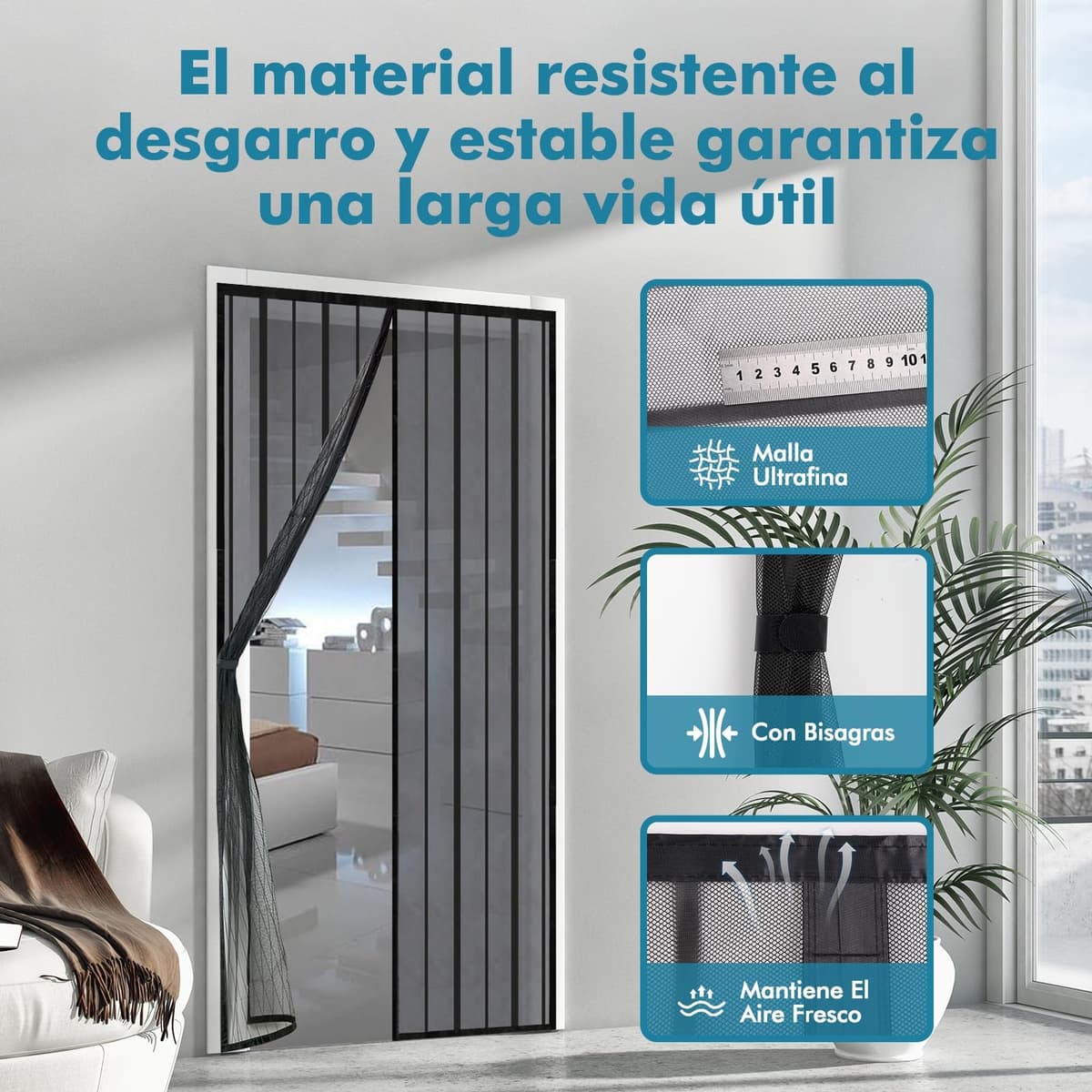 Sekey 80 x 205 cm Mosquitera para puertas, cortina magnética antiinsectos avanzada para balcón y patio, montaje fácil de pegar, kit de instalación completo, negro — view 3
