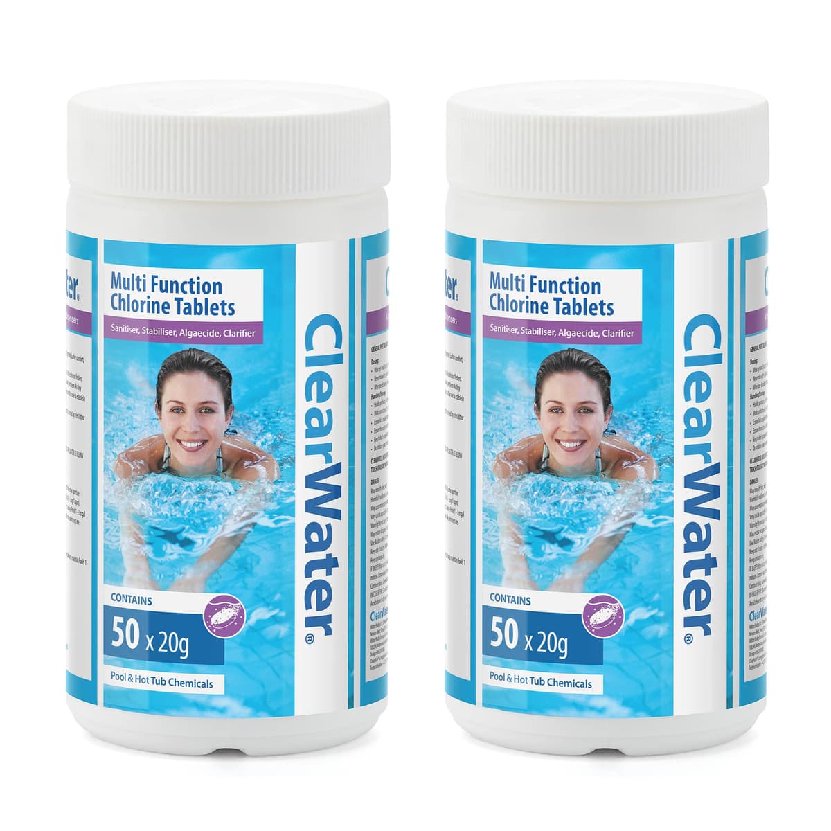 Clearwater 1 kg Multifunction Chlorine Tablets, 4-in-1 Dispenser Tablets (Sanitiser, Stabiliser, Algaecide and Clarifier) for Pools and Hot Tubs, 50 x 20 g, White — view 6