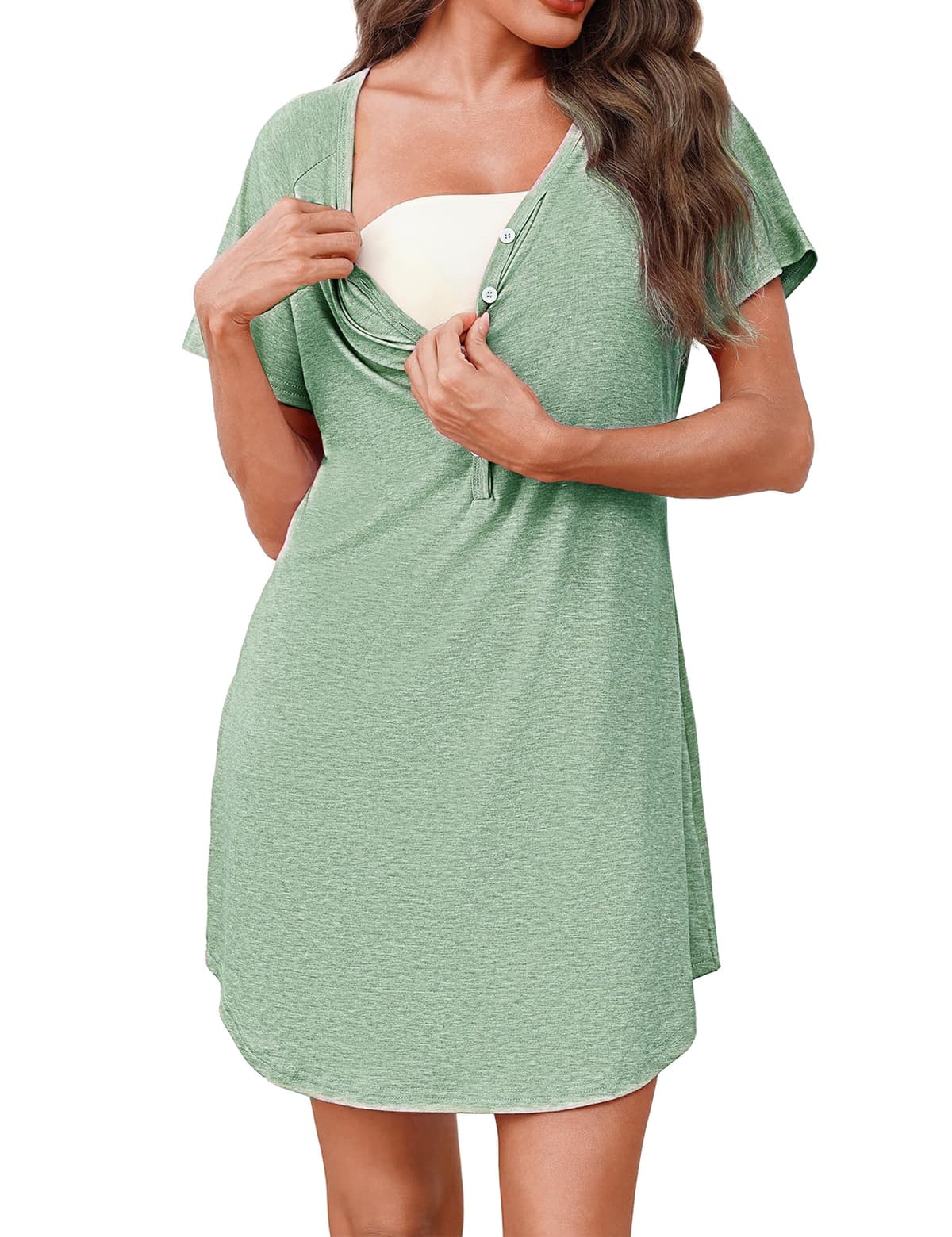 Uniexcosm Camison Embarazada, Camisón Maternidad Lactancia Algodon Camison Premamá Corta Camisón Lactancia Mangas Raglán con Botones Camisón con Cuello en V para Hospital Hogar — view 2