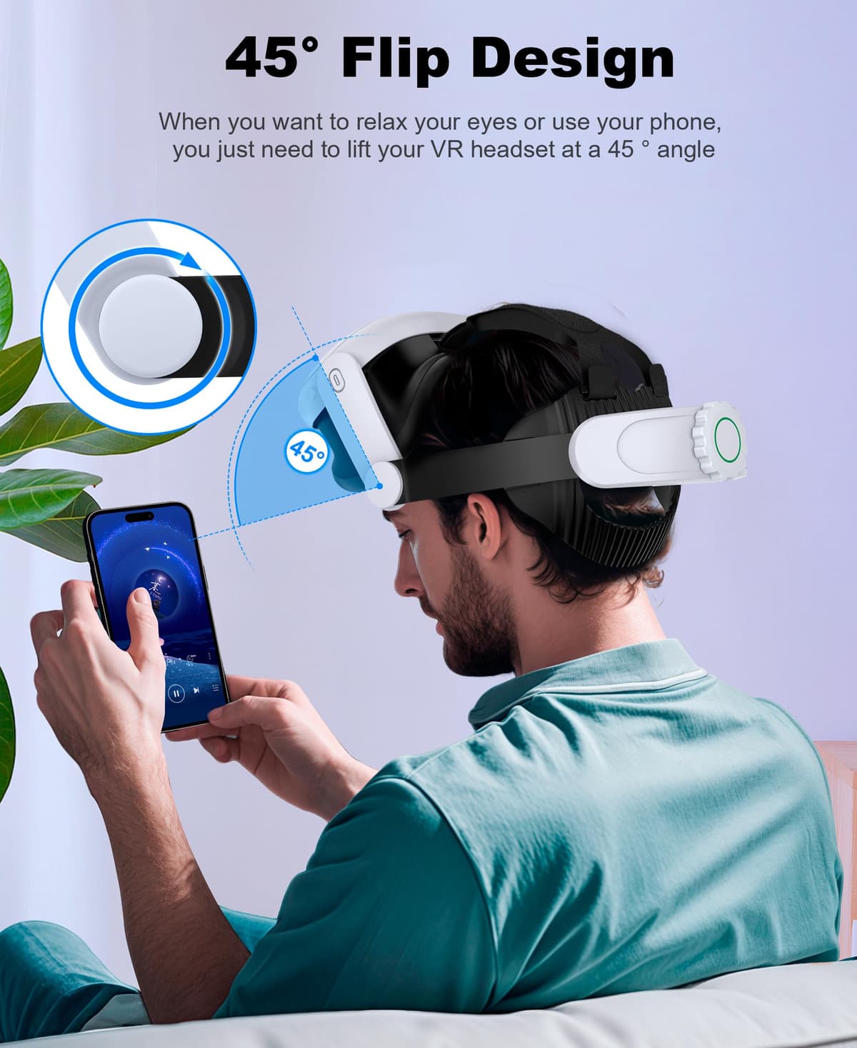 HELLCOOL Correa de Cabeza Cómoda para Meta Quest 3S/3/2 – Soporte VR Ergonómico con Función Plegable de 45° y Rueda de Ajuste – Accesorio Ligero para Sesiones Largas sin Puntos de Presión — view 5
