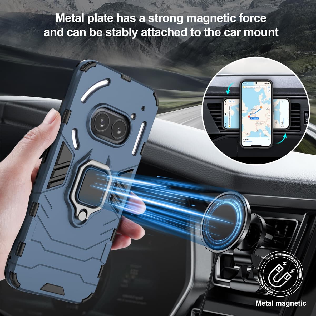 Funda para CMF Phone 2 Pro, Carcasa Antigolpes con Soporte anular metálico, Case Protectora de Grado Militar, Negro — view 809