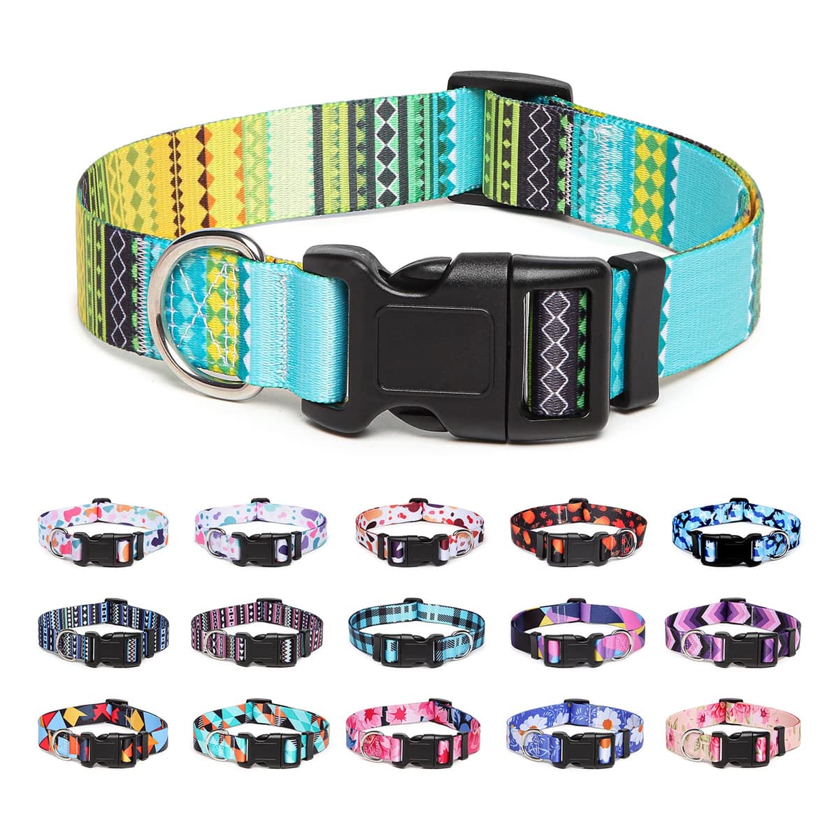 Adjustable Nylon Dog Collar with Patterns, Soft Comfy Pet Collar for Small Medium Large Dogs (S, Purple Plaid) — view 35