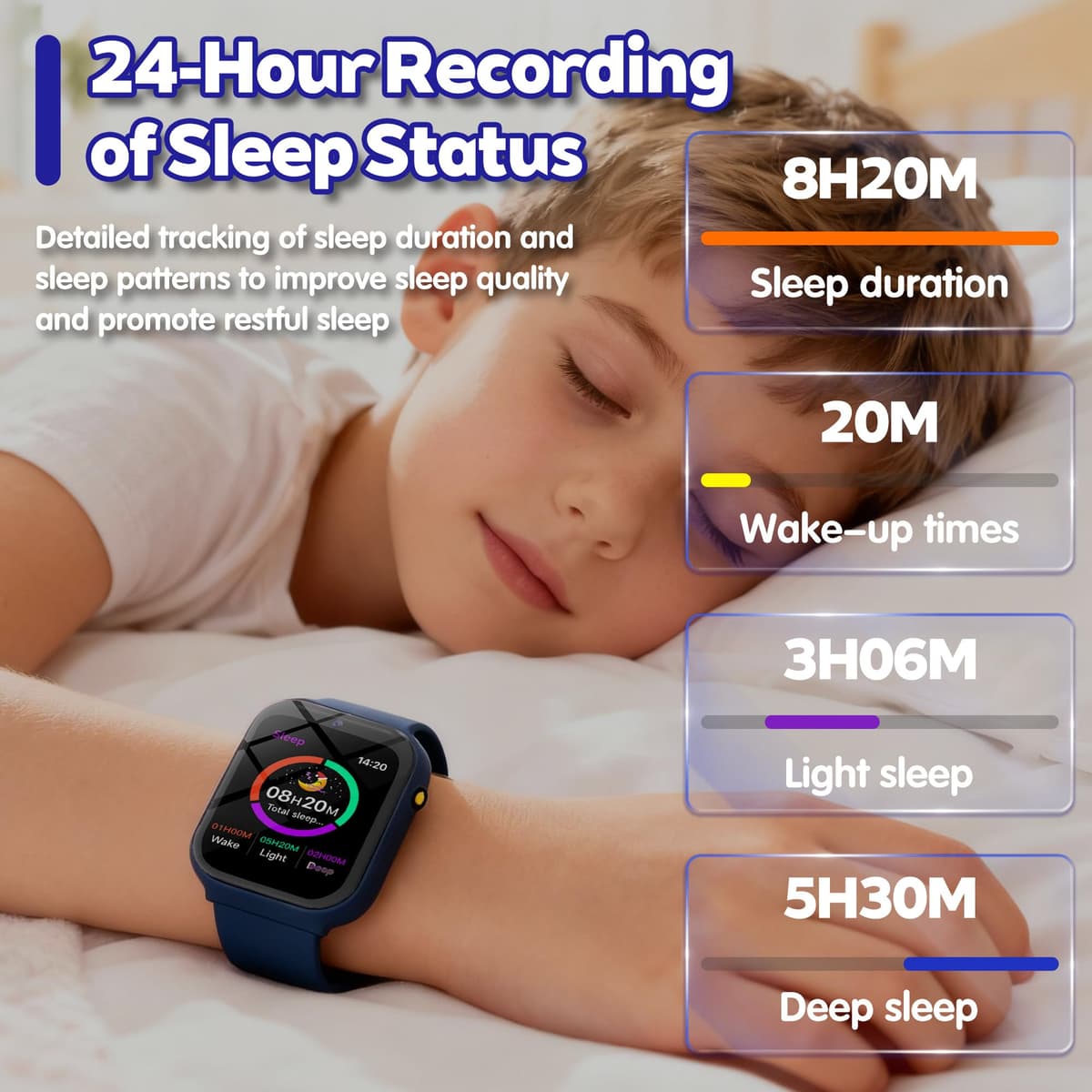 Kids Smart Watch with 18 Educational Games, Sleep Tracker & Camera - 1.83 Inch Touch Screen Fitness Tracker with Pedometer, Alarm, Flashlight for Boys and Girls — view 3