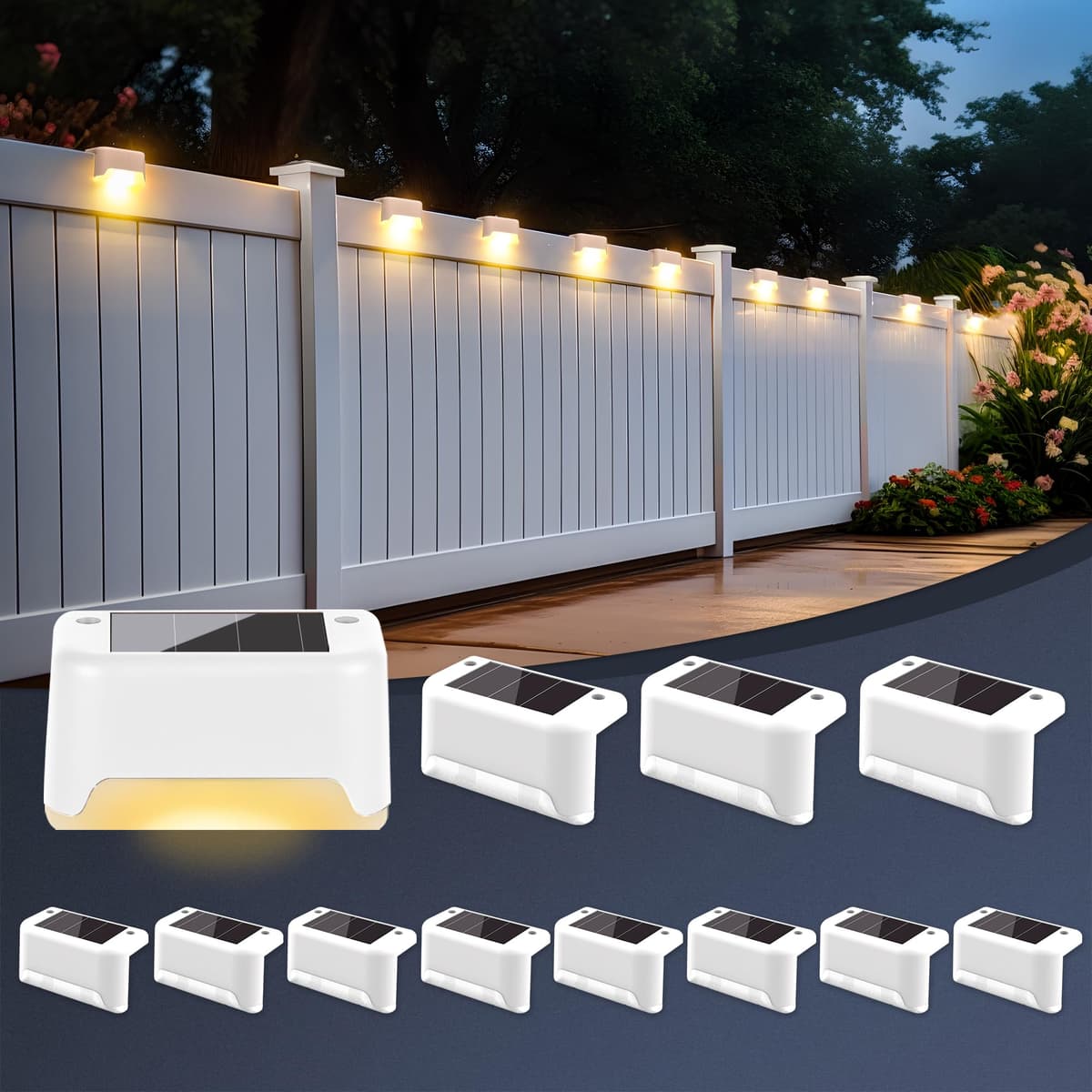 GIGALUMI Solar Deck Lights 16 Pcs Step Lights Bronze Solar Fence Lights Waterproof for Outdoor Pathway, Yard, Patio, Stairs, Step and Fences. (Warm White) — view 7
