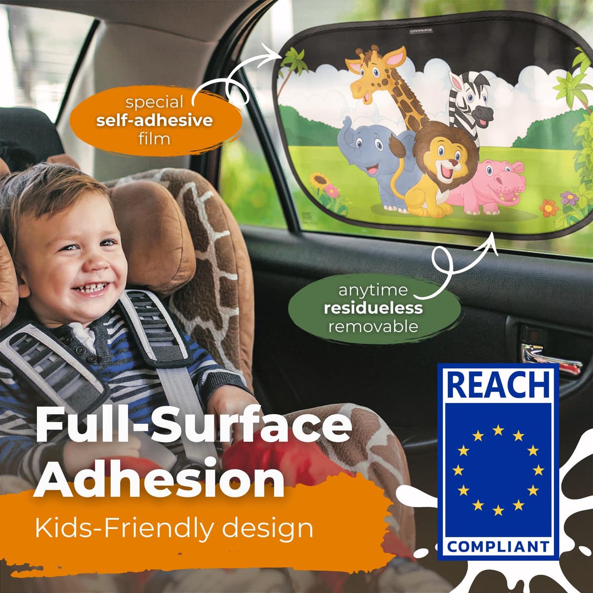 CARAMAZ Car Window Shade for Baby with Certified UV-Protection 2 Pack - 20"x12" — view 2