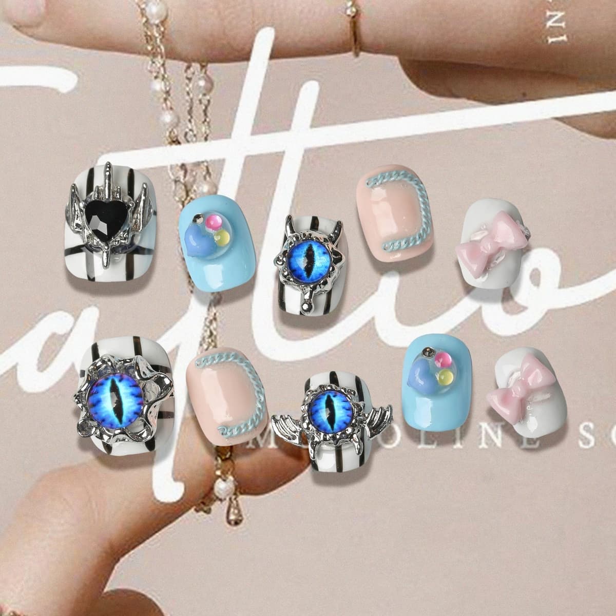 Sun&Beam Nails Handmade Press On Nail Long Coffin Ballerina Pink Flower Acrylic Fake Tip 3D Design Art Charms Cute with Storage Box 10 Pcs (S) — view 136