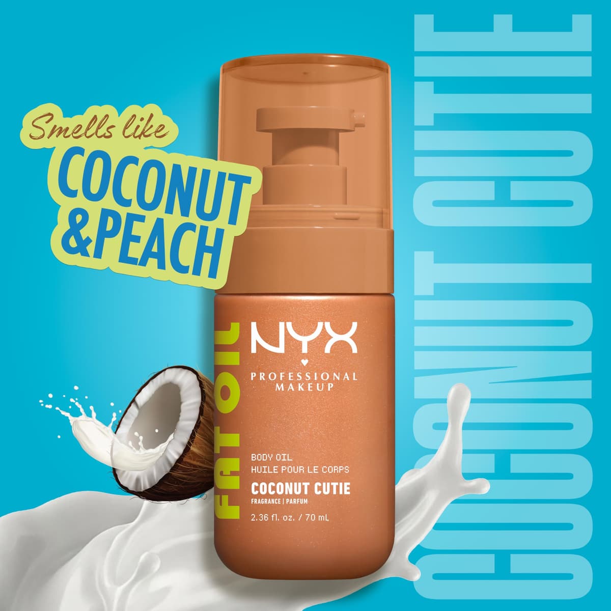 NYX Body Oil, Fat Oil Shimmering Body Moisturiser for Glowing Skin, 24hr Hydration with Avocado Oil & Vitamin E, High-Shine Finish, Non-Greasy & Vegan, Coconut Cutie — view 3