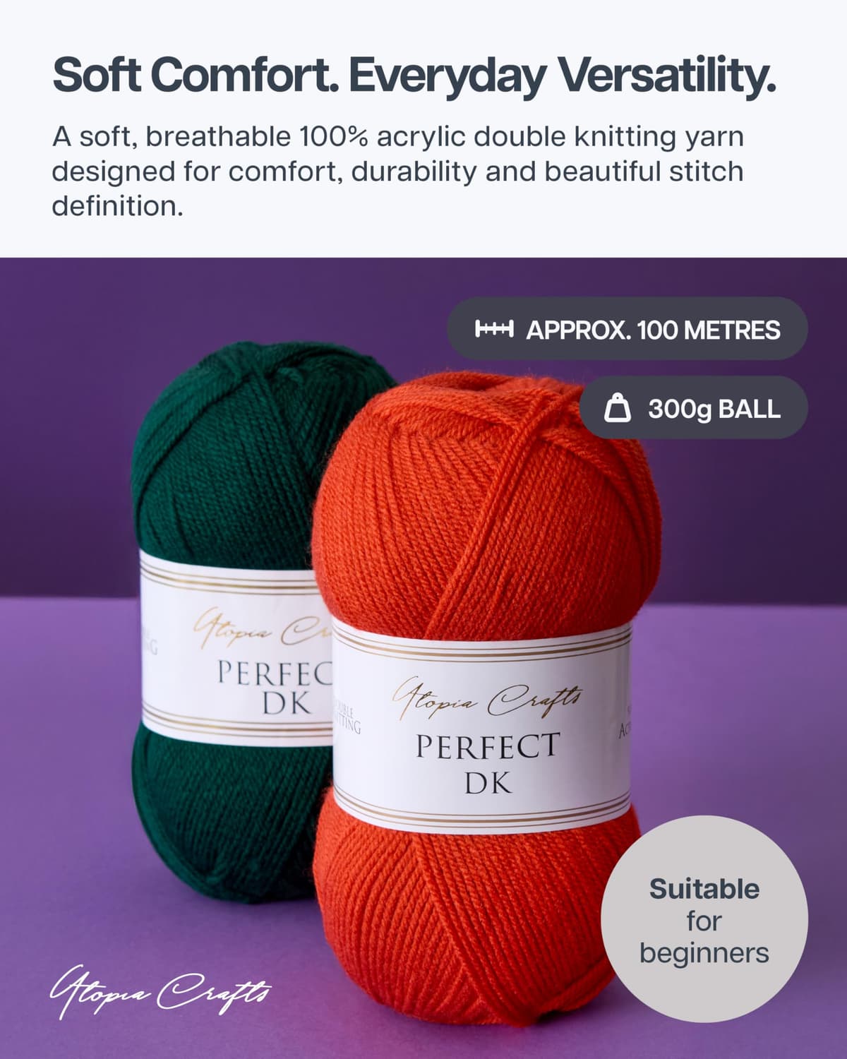 Utopia Crafts DK Double Knitting Yarn 100g (1, White) — view 2