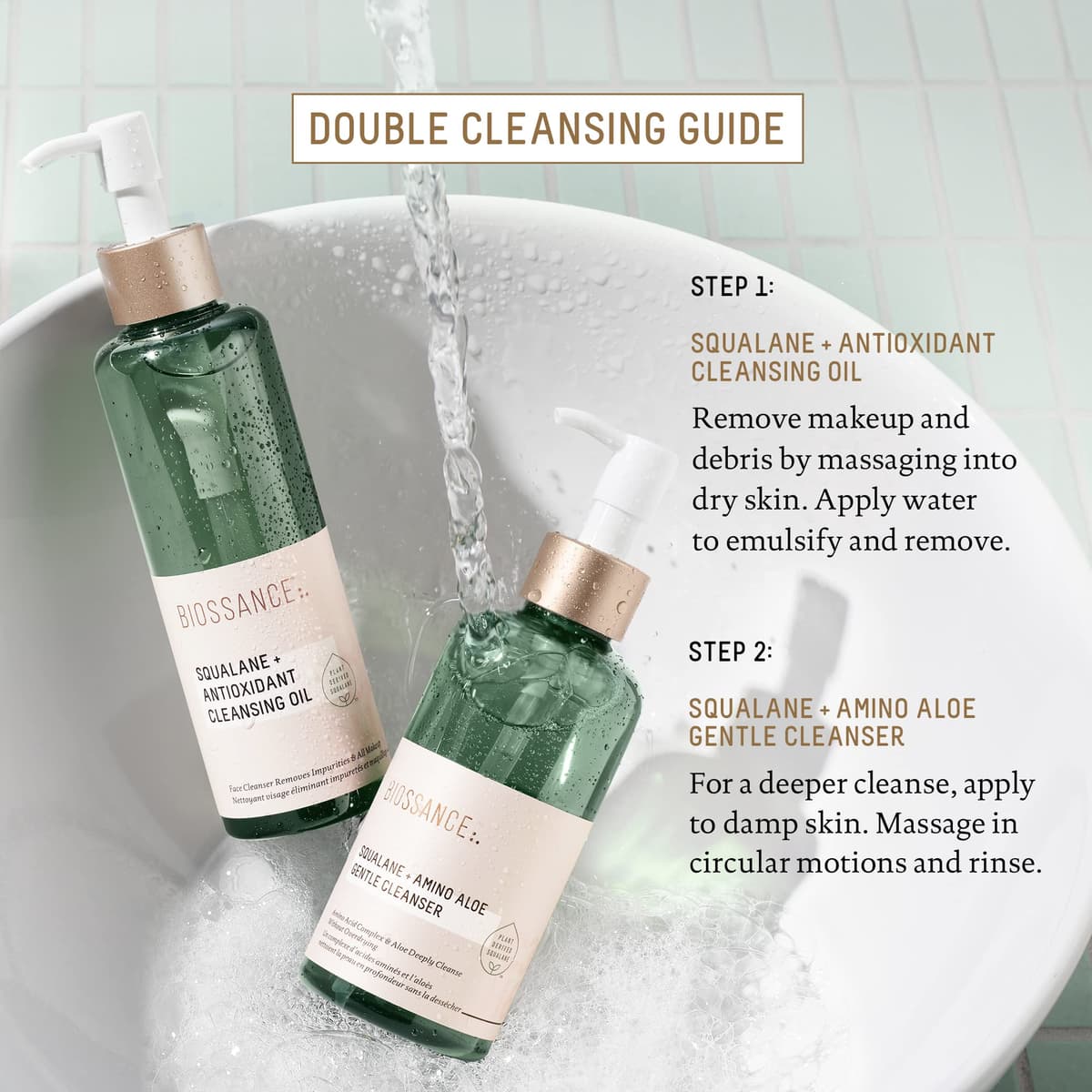 BIOSSANCE Squalane + Amino Aloe Gentle Face Wash 200ml– Foaming Facial Cleanser Gel – Hydrating for All Skin Types – Removes Makeup & Deeply Cleans Pores with Moringa Extract – Soothes with Aloe Vera — view 4