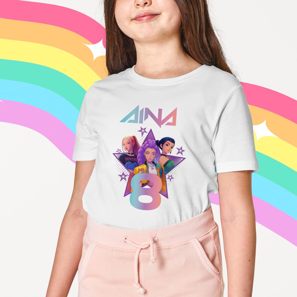 Evyre KPOP Birthday T-Shirt Personalised Name and Age with Topper Anniversary Cake Gift Party Huntrix Sajaboys Boys Girls Unisex Children's Sweatshirt (Star) — view 2