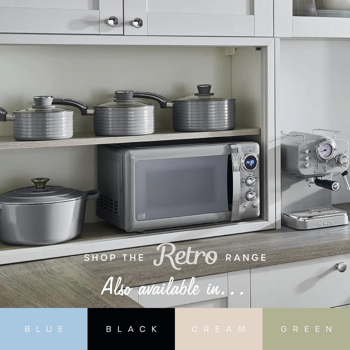 Swan Retro LED Digital Microwave Grey, 20L, 800W, 6 Power Levels Including Defrost Setting, SM22030LGRN — view 5