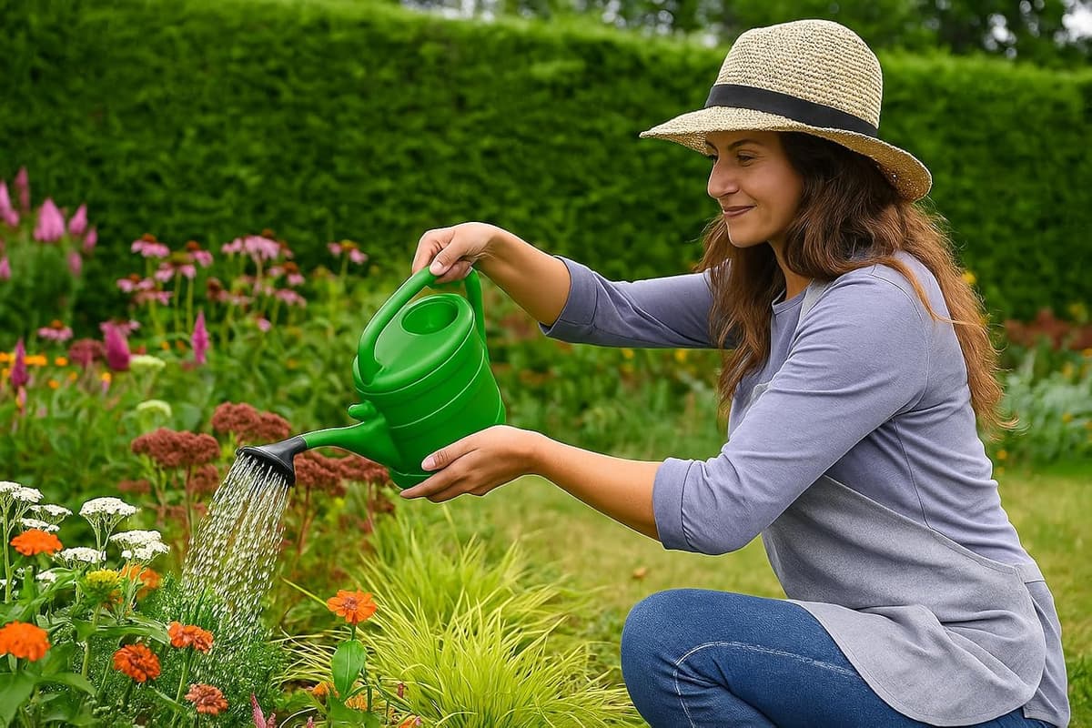 DIVCHI Green Plastic Watering Can with Wrap-Around Handle & Long Spout – Detachable Rose Sprinkler Head – Lightweight Garden Watering Can for Indoor & Outdoor Plant Care (6 Litre) 6 Litre Green — view 5