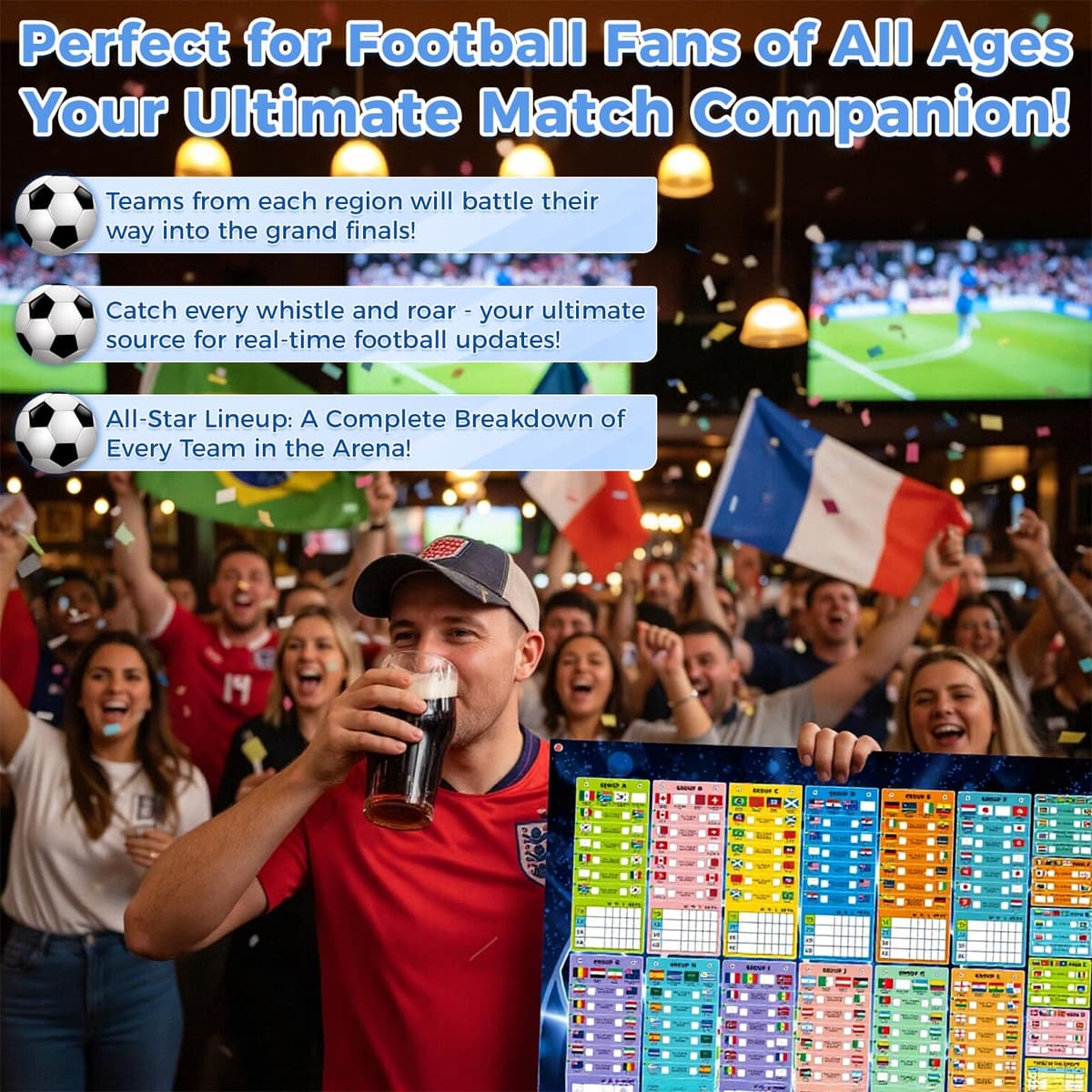 Kunoli 2026 FIFA World Cup Schedule Poster - 48 Teams Tournament Wall Chart, 2-in-1 Double-Sided Match Fixtures & Team Info, A1 Size 84x57cm, PVC Material, Football Party Decor & Fan Gift — view 5