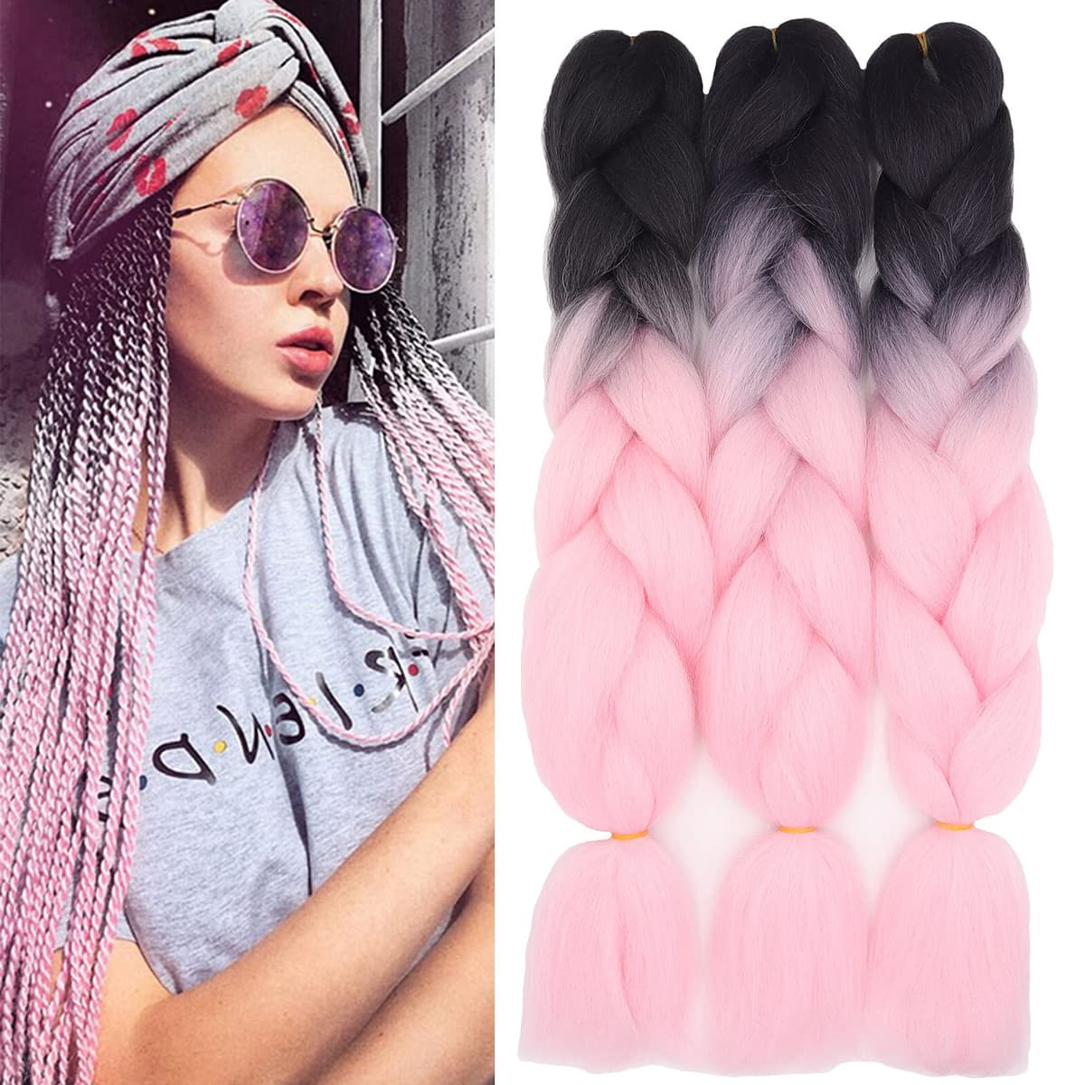 24" Braiding Hair Extension Jumbo Braids Synthetic 3bundles/pack Crochet Hair Afro Box Braid Heat Resistent (Dark Purple) — view 59