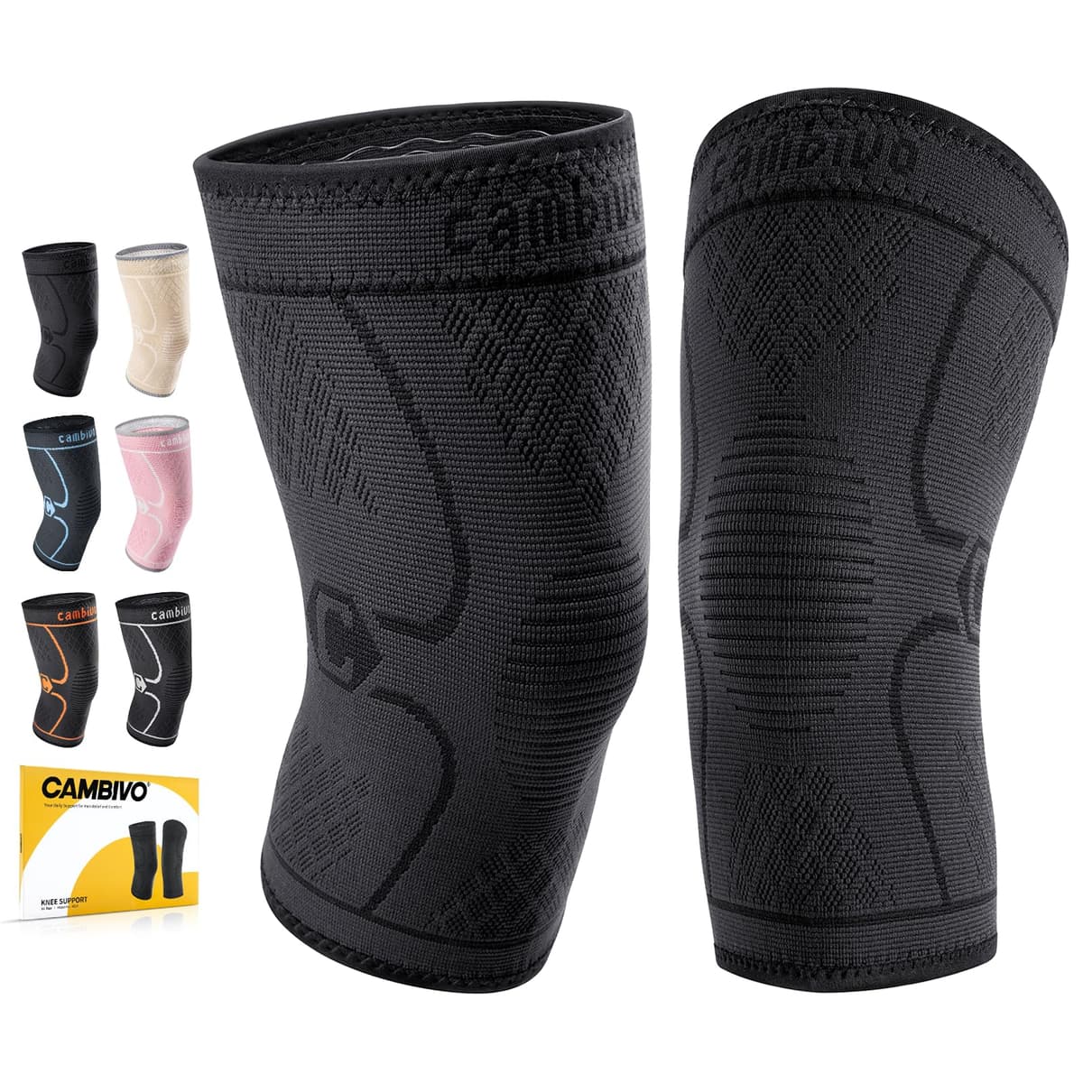CAMBIVO 2Pcs Rodilleras Gym de Compresion, Rodilleras Menisco y Ligamento, Rodillera Transpirable y Antideslizante para Gym, Voleibol, Baloncesto, Correr, Bicicleta, Unisex