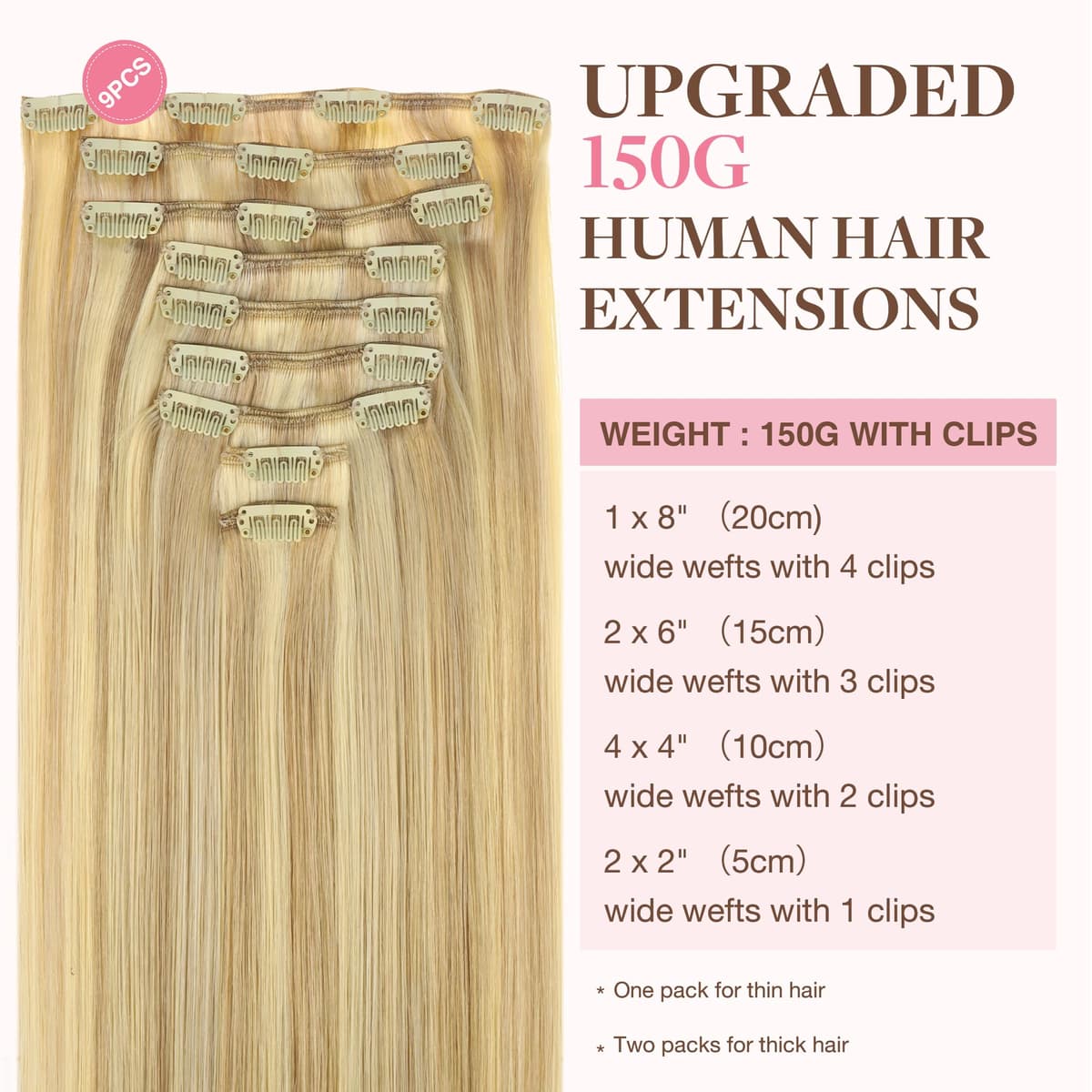GOO GOO Clip in Hair Extensions Human Hair, 18inch 150g 9Pcs, #2 Dark Brown, Hair extensions for women, Human Hair Extensions Clip in — view 355