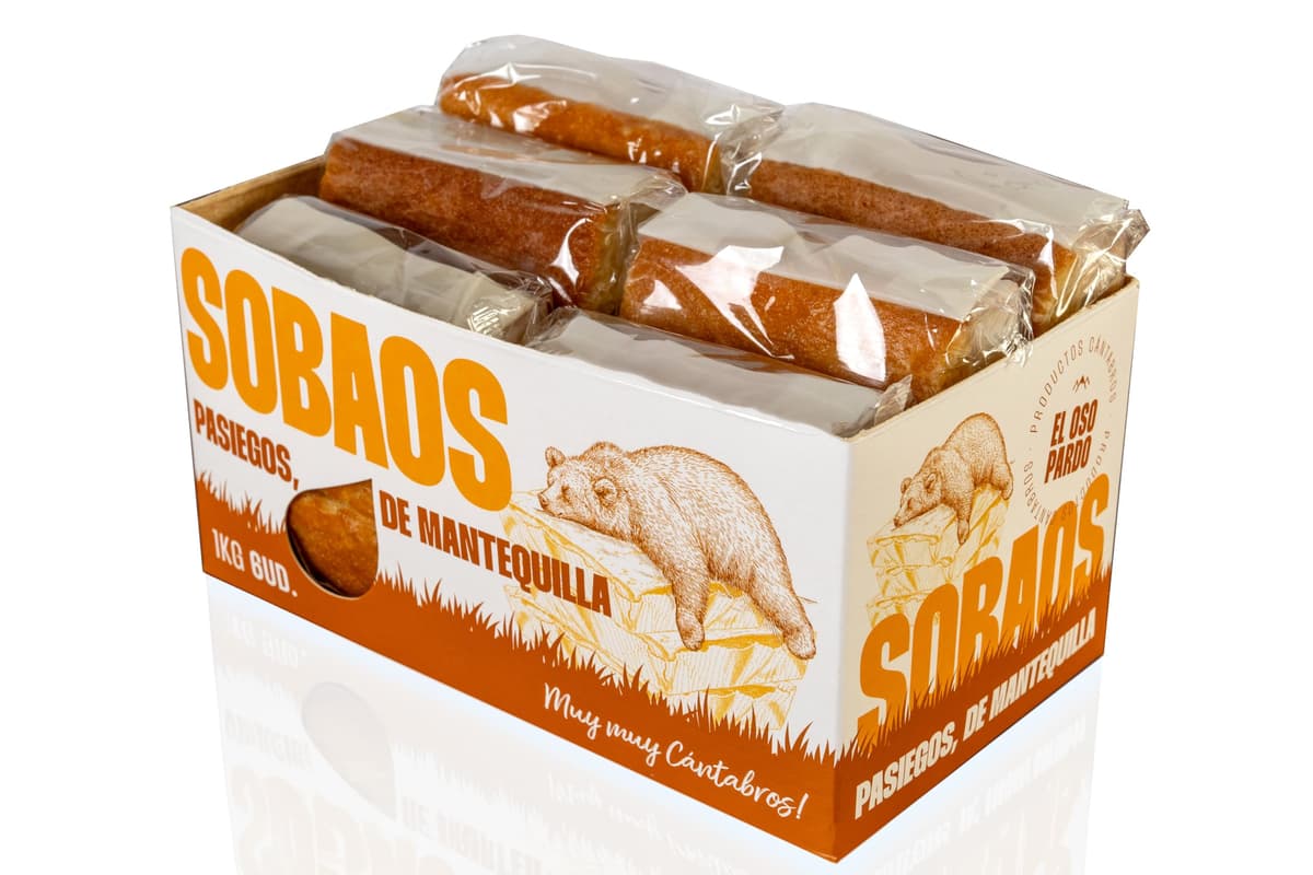 EL OSO PARDO Sobaos Pasiegos IGP - Receta Tradicional de Cantabria, Bizcocho de Mantequilla, 6 uds. Tamaño XL, Caja 1 kg — view 2