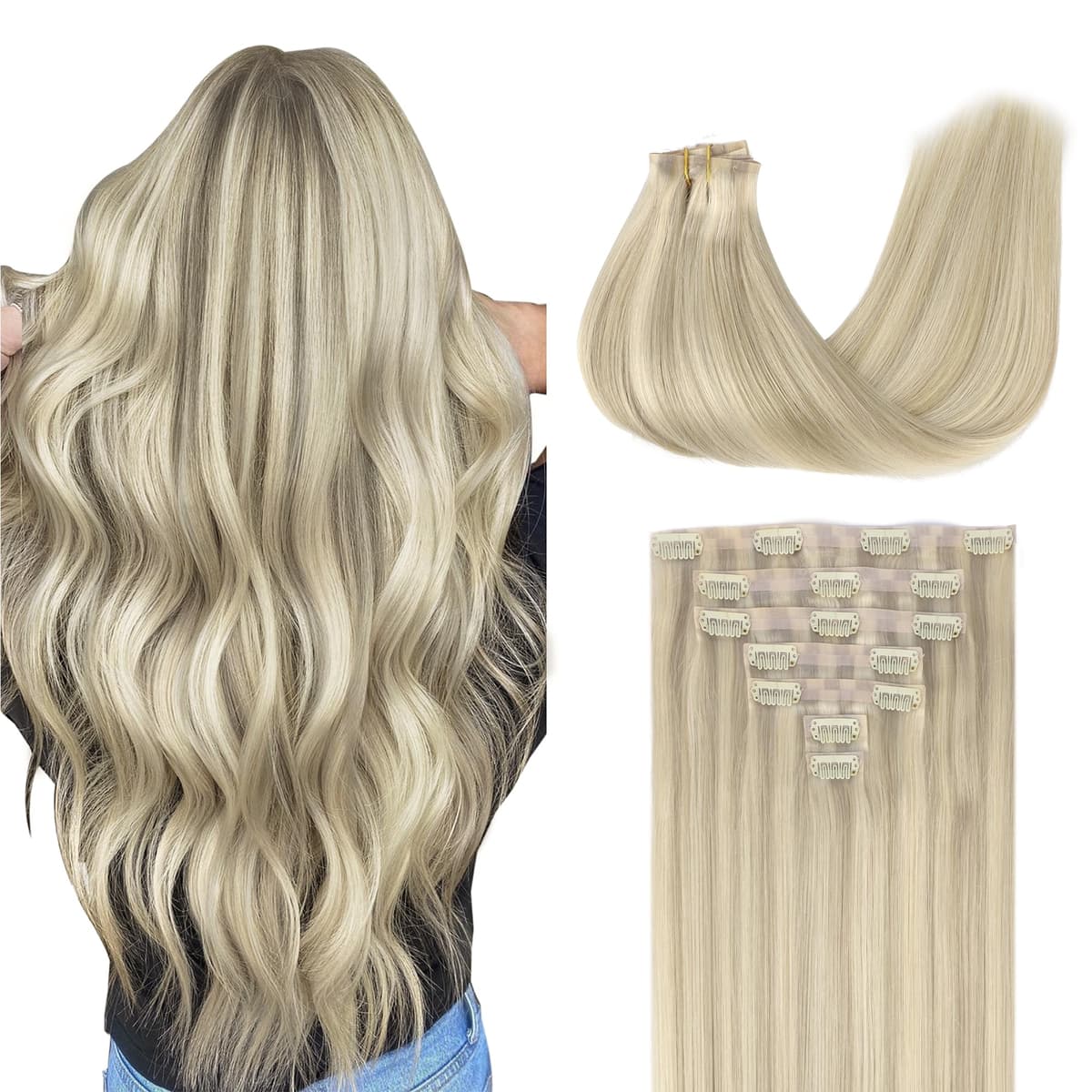 GOO GOO Clip in Hair Extensions Human Hair, 18inch 150g 9Pcs, #2 Dark Brown, Hair extensions for women, Human Hair Extensions Clip in — view 128