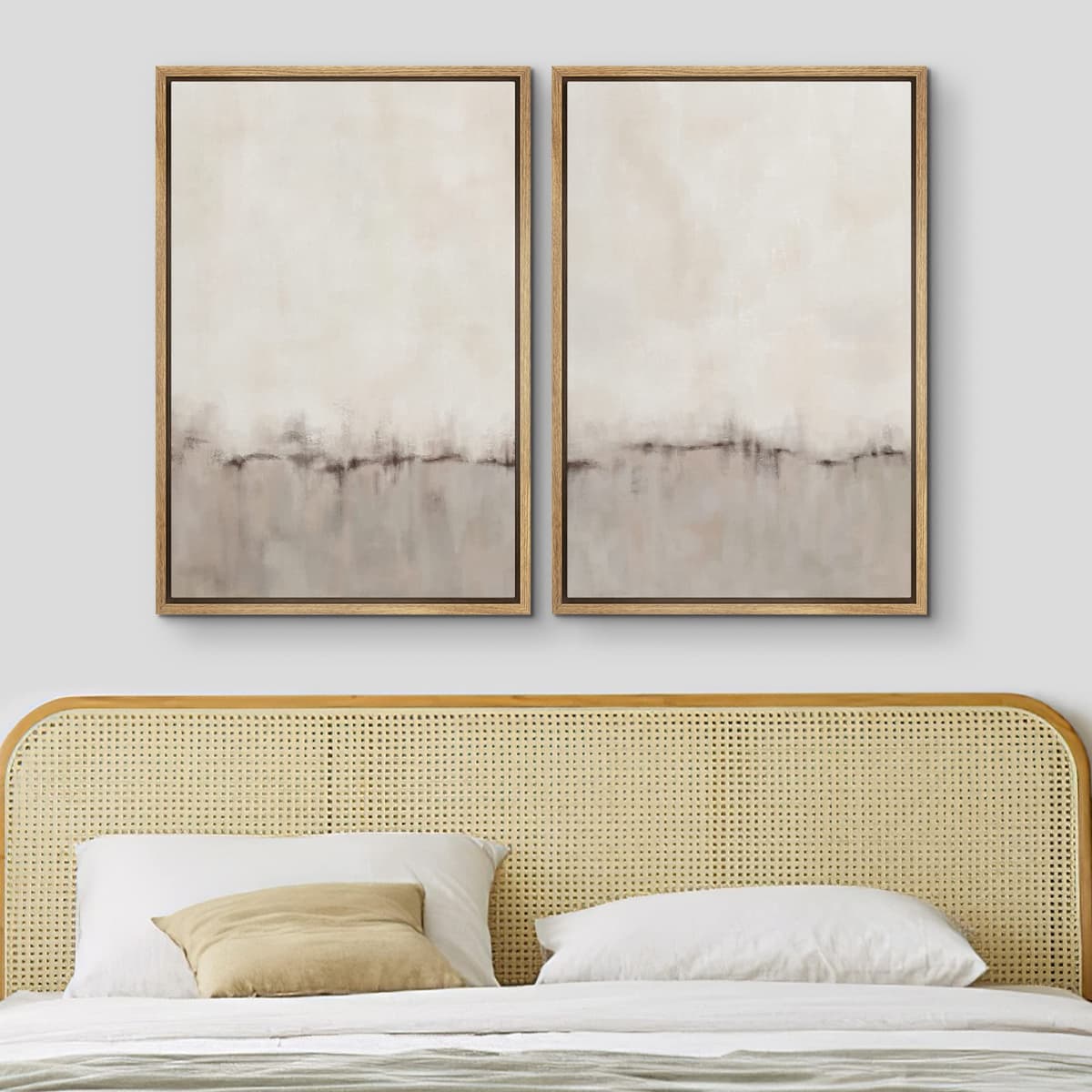 MUDECOR Framed Canvas Print Wall Art Set Watercolor Pastel Duotone Tan Landscape Abstract Shapes Illustrations Modern Art Decorative Contemporary for Living Room, Bedroom, Office - 24"x36"x2 Natural — view 3