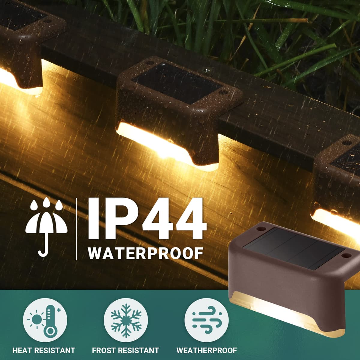 GIGALUMI Solar Deck Lights 16 Pcs Step Lights Bronze Solar Fence Lights Waterproof for Outdoor Pathway, Yard, Patio, Stairs, Step and Fences. (Warm White) — view 3
