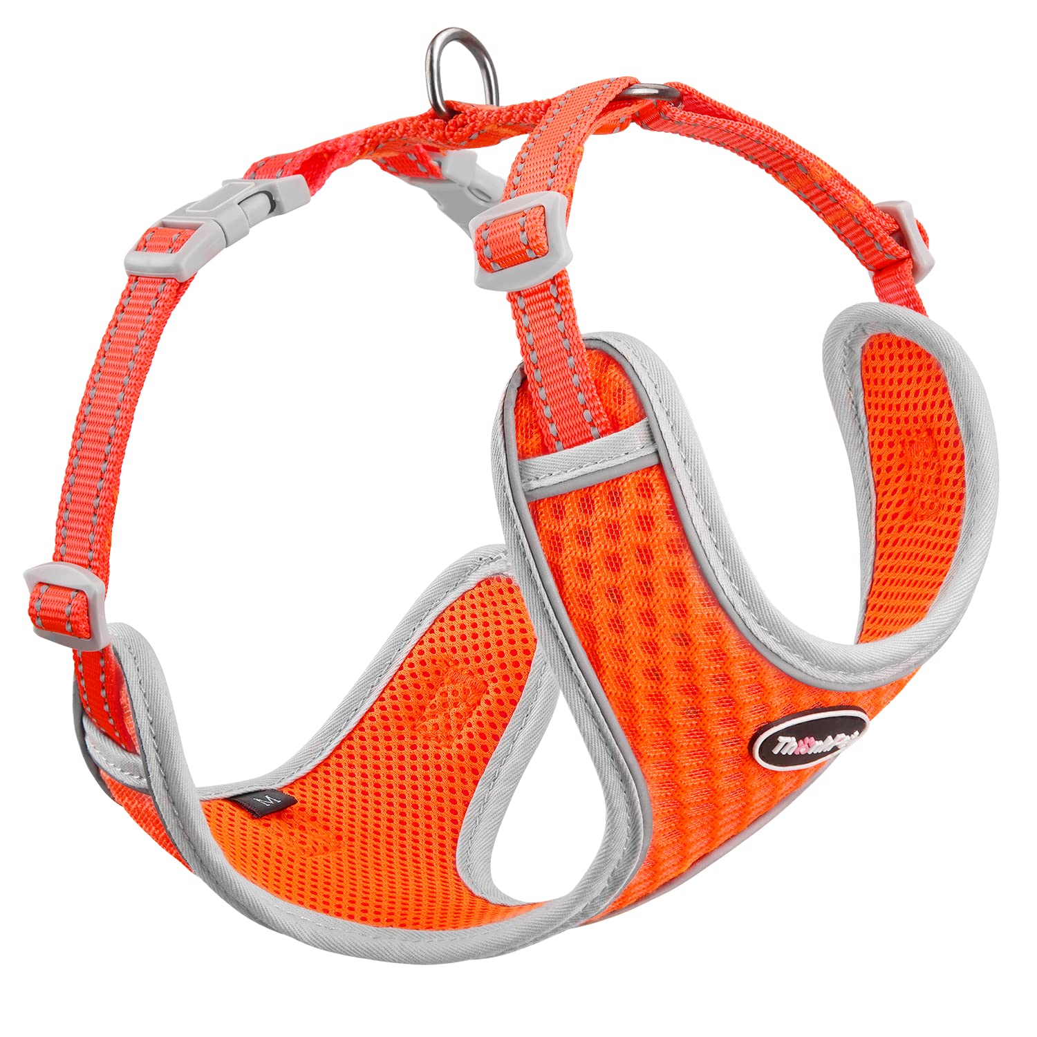 ThinkPet Reflective Breathable Soft Air Mesh No Pull Puppy Choke Free Over Head Vest Ventilation Harness for Puppy Small Medium Dogs (Black,L) — view 8