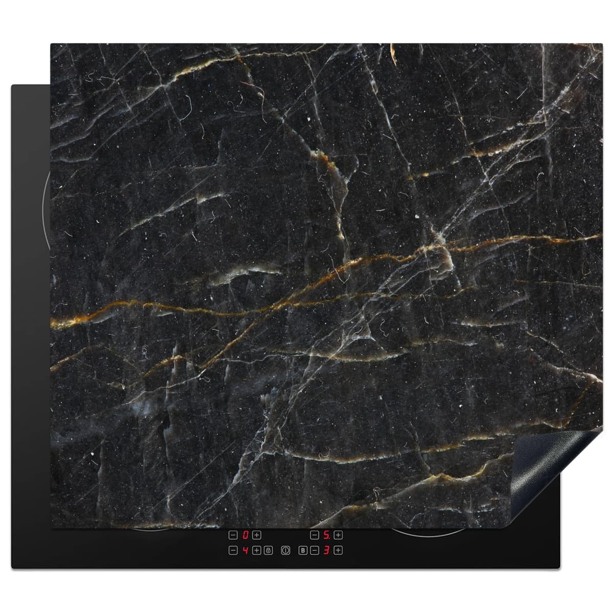 KitchenYeah© Cubre Vitrocerámica - Protector Vitroceramica Induccion 59x52 cm - Tapa Vitroceramica - Protector de Vitroceramica Mármol - Negro - Oro - Gris - Textura de mármol