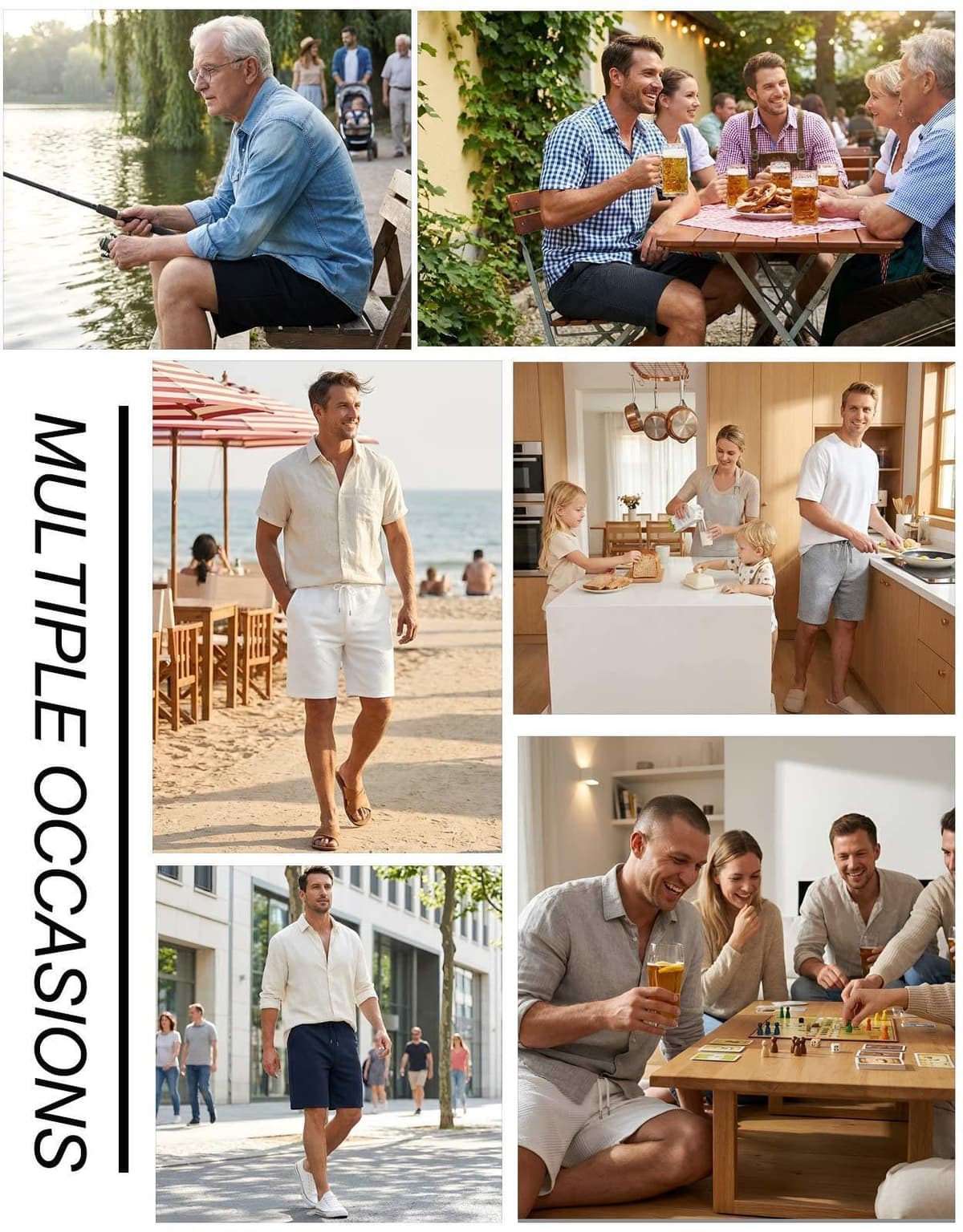 Halfword Pantalones Cortos Hombre Shorts Casual Tejido hasta la Rodilla Textura Gruesos Verano Cintura Elástica Bermudas Casa — view 5