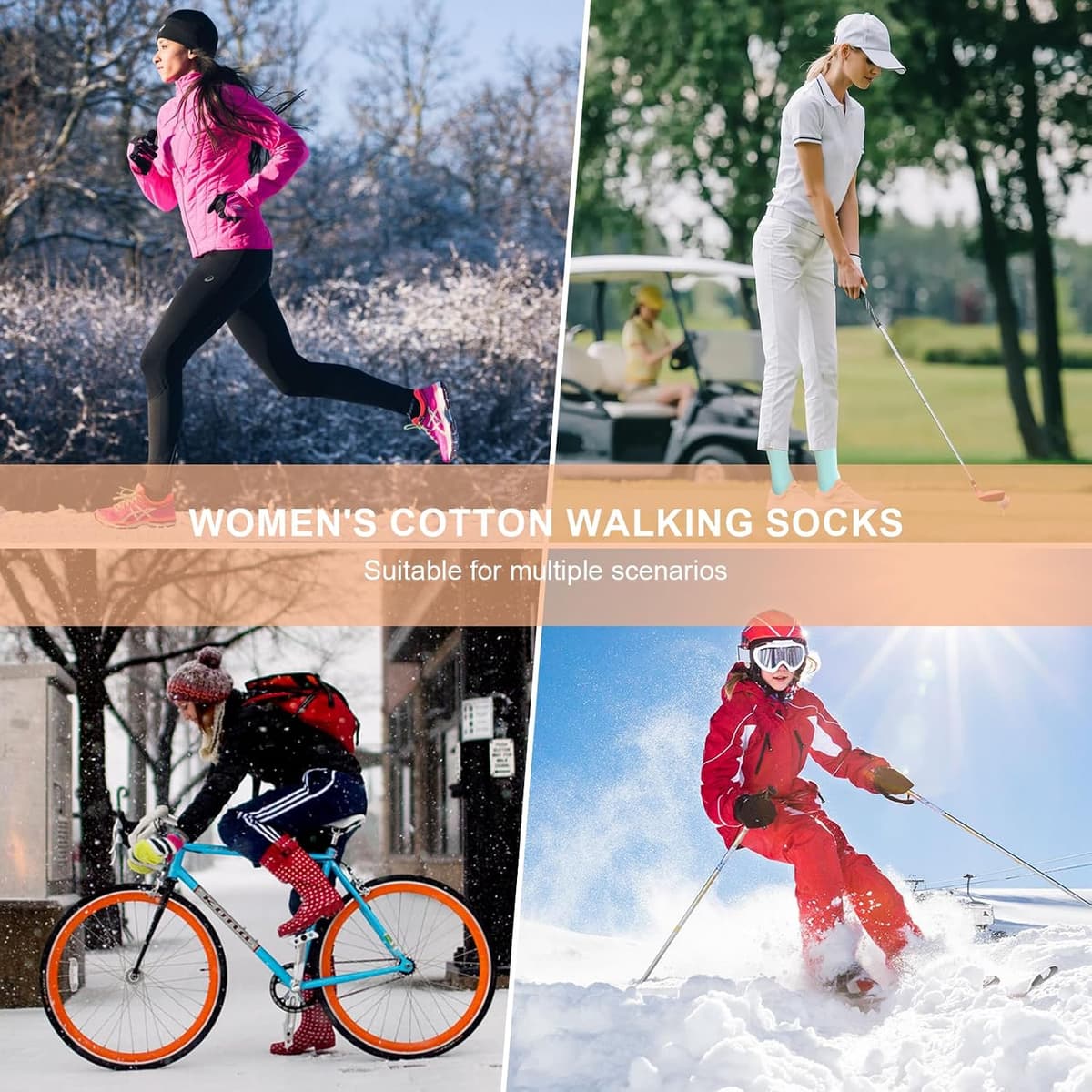 Women's 6 Pairs of Sports Running Hiking Cotton Breathable Trekking Cushion Socks for Outdoor Sports — view 7