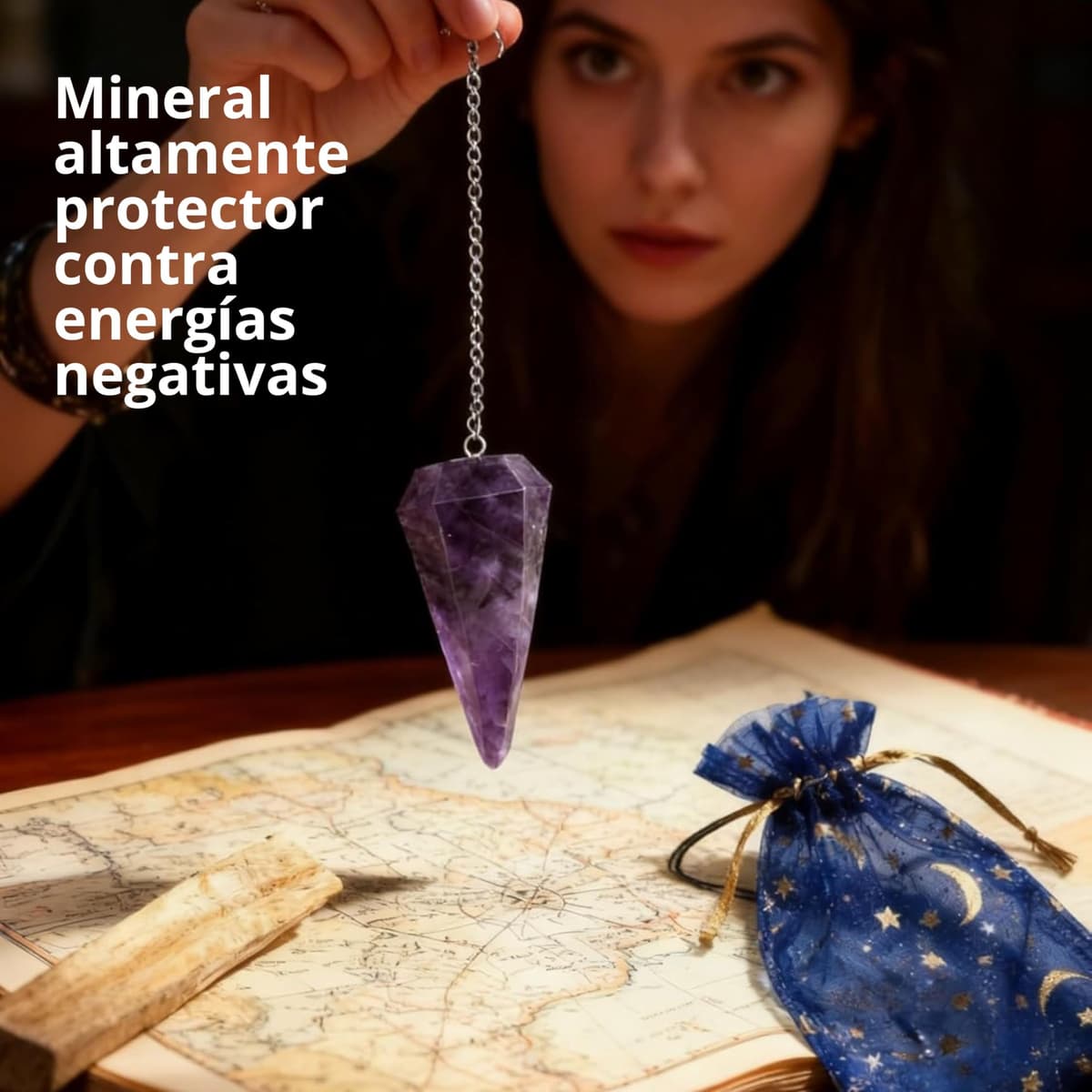 Péndulo Adivinación Amatista Natural +1 Palo Santo + Bolsa de Almacenamiento | Herramienta de Radiestesia y Meditación para Tarot, Reiki y Sanación Espiritual | Cristal Auténtico — view 5