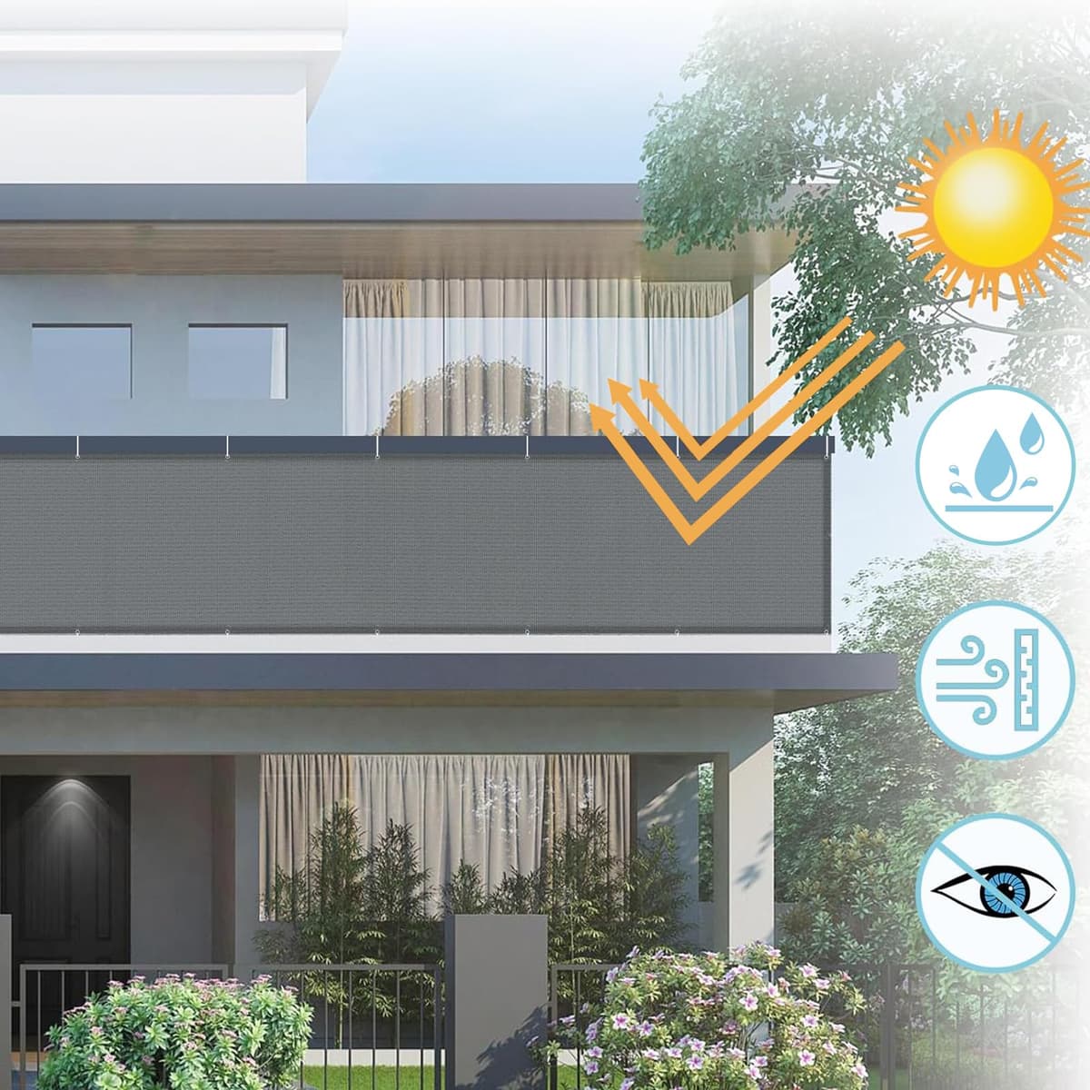 AXT SHADE Pantalla Privacidad Balcón 90x500cm Impermeable Ocultacion Balcon Protección Viento y Los Rayos UV con Ataduras de Cables para Exterior Terraza-Antracita — view 2