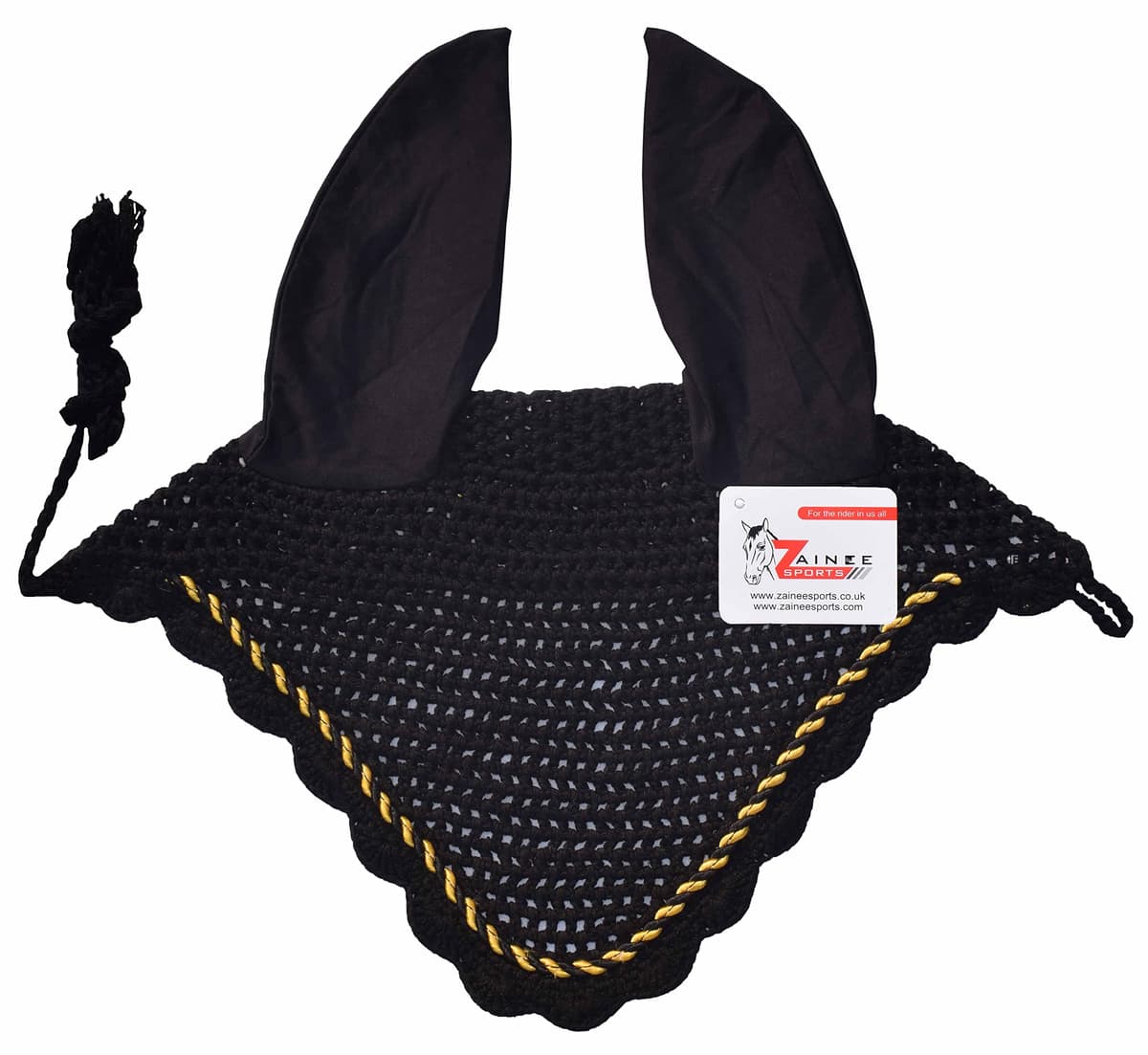 ZAINEE HORSE FLY VEIL EAR BONNET NET BREATHABLE COTTON HAT EQUESTRIAN (Pony, Black) — view 2