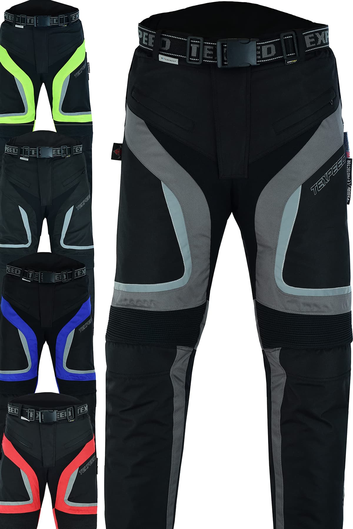 Texpeed Motorcycle Biker Trousers Mens Motorbike Waterproof Textile Cordura Pants With Protective CE Armour (EN 1621-1) Grey - 34W / 30L