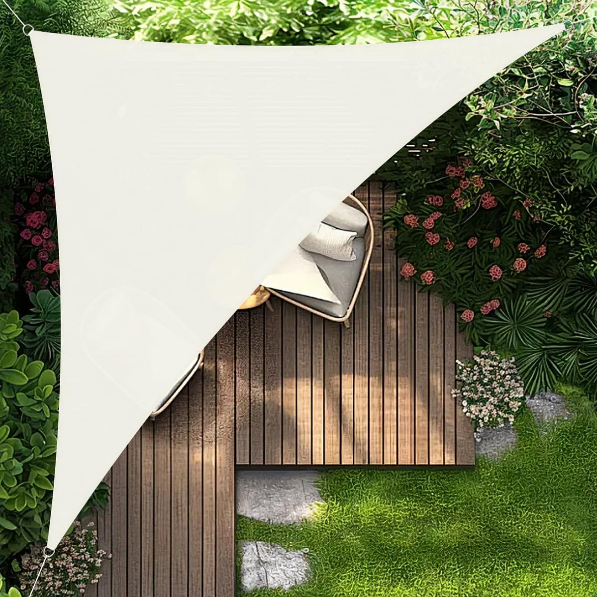 HENG FENG Toldo Vela de Sombra Rectangular 4x5m, PES 160 g/m² Impermeable, 95% Bloqueo UV, para Exterior en Terraza, Jardín, Patio - Incluye Cuerda de Fijación - Beige — view 24