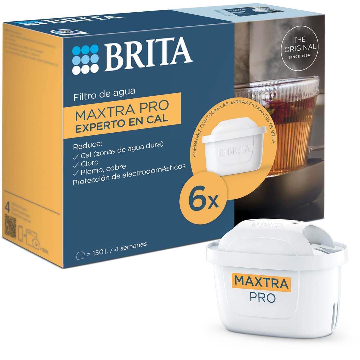 BRITA Cartucho de filtro de agua MAXTRA PRO Experto en Cal Ahorro semestral pack 6 - Recambio original para todas las jarras BRITA con filtración extra de cal y protección para electrodomésticos.