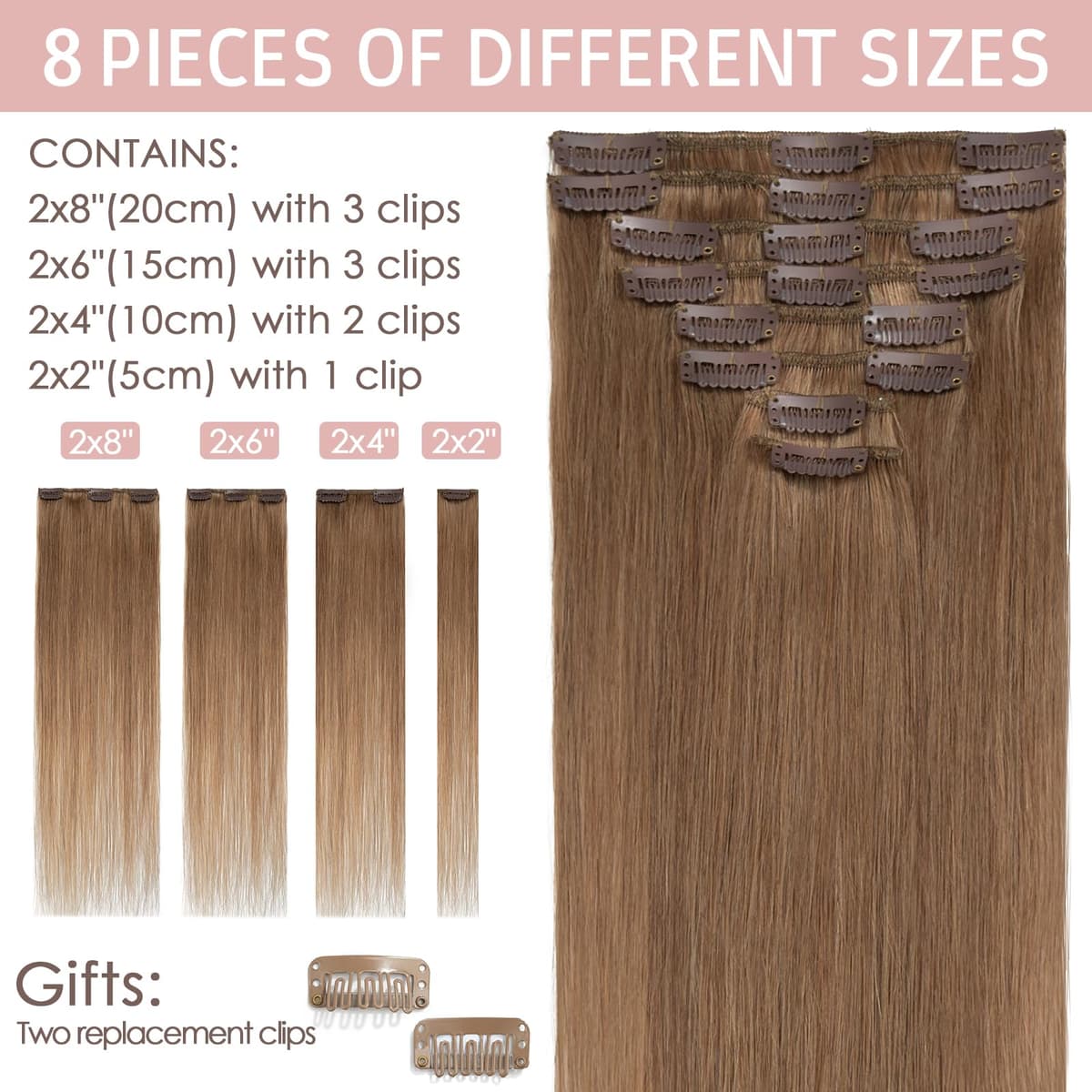 Silk-co 10inch Hair Extensions Clip in Hair Extension Human Hair #04 Medium Brown -Basic Thickness-Thin Weft- 8 Pieces Real Remy Straight Hair Extensions[50g] — view 142