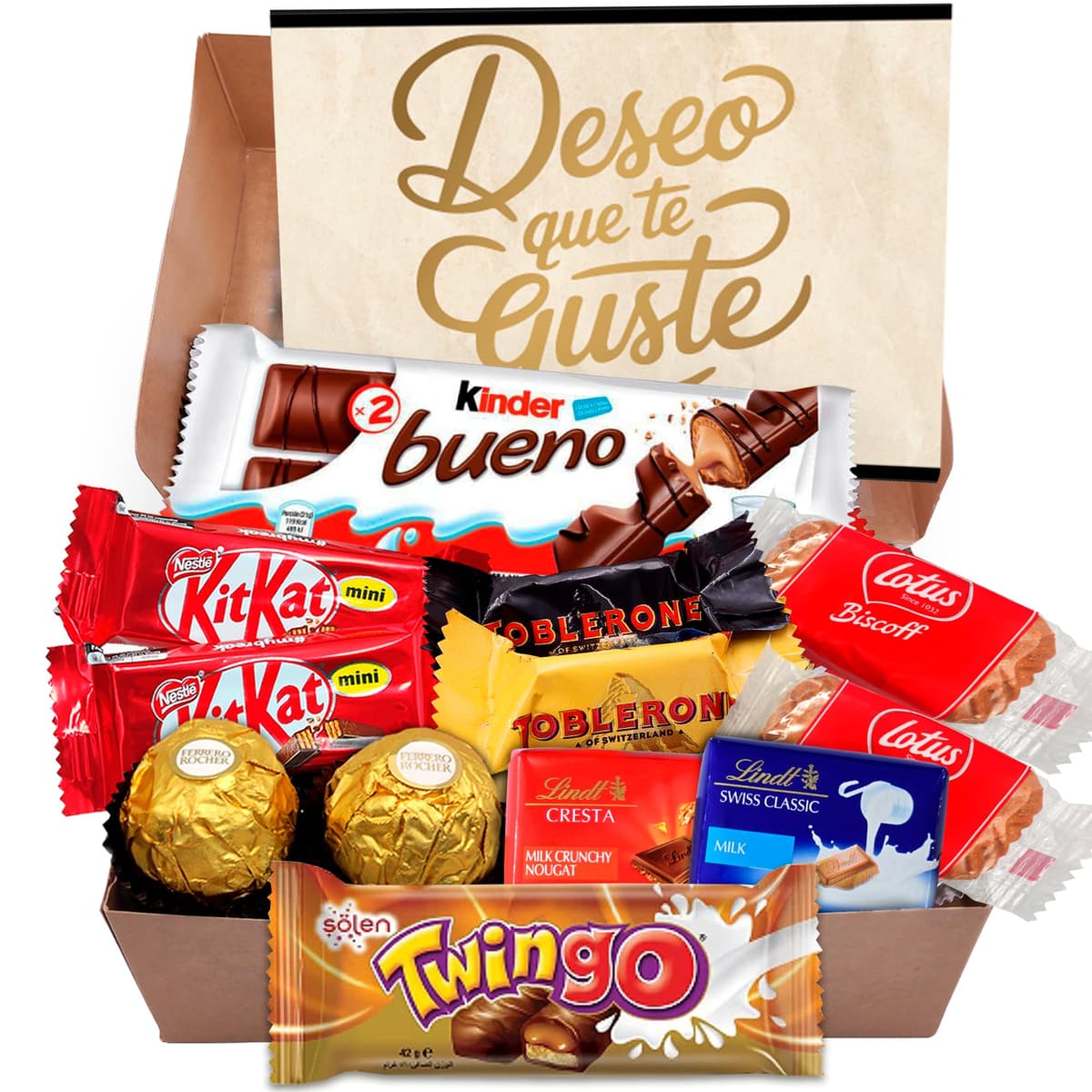 Cajita para Regalo con Chocolate Kinder Bueno, Bombones en forma de Corazon Rellenos, Kit Kat, Huesitos, Gominolas, y Mucho Más · Día de la Madre · Con Tarjeta y Texto Personalizada — view 7