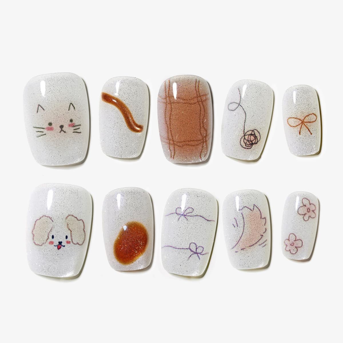 Sun&Beam Nails Handmade Press On Nail Long Coffin Ballerina Pink Flower Acrylic Fake Tip 3D Design Art Charms Cute with Storage Box 10 Pcs (S) — view 123