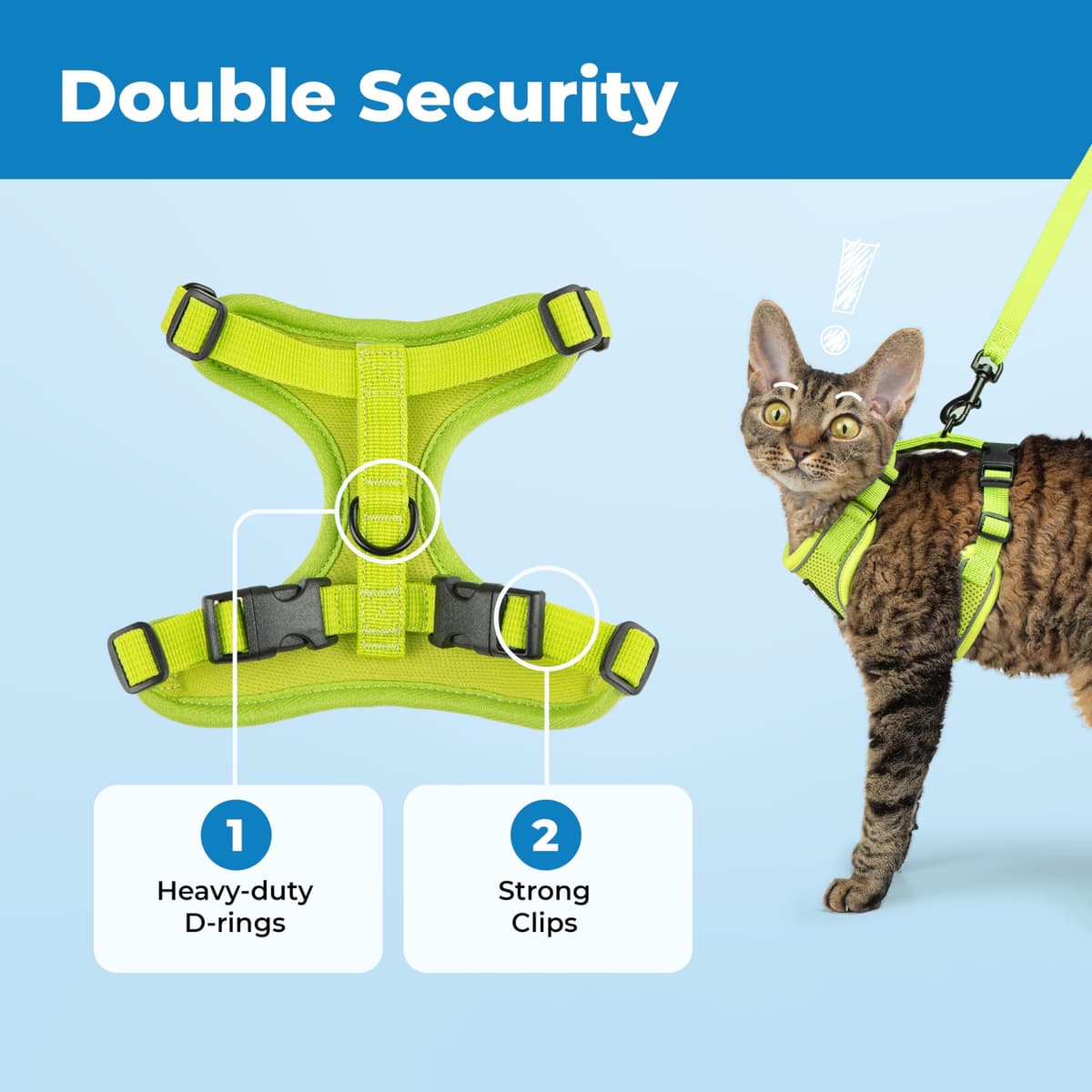 Voyager Escape Proof Cat Harness and Leash Set with Reflective Stitching, Neoprene Handle 5ft - Supports Small, Medium and Large Cats, Kittens for Walking by Best Pet Supplies - Lime, S — view 5