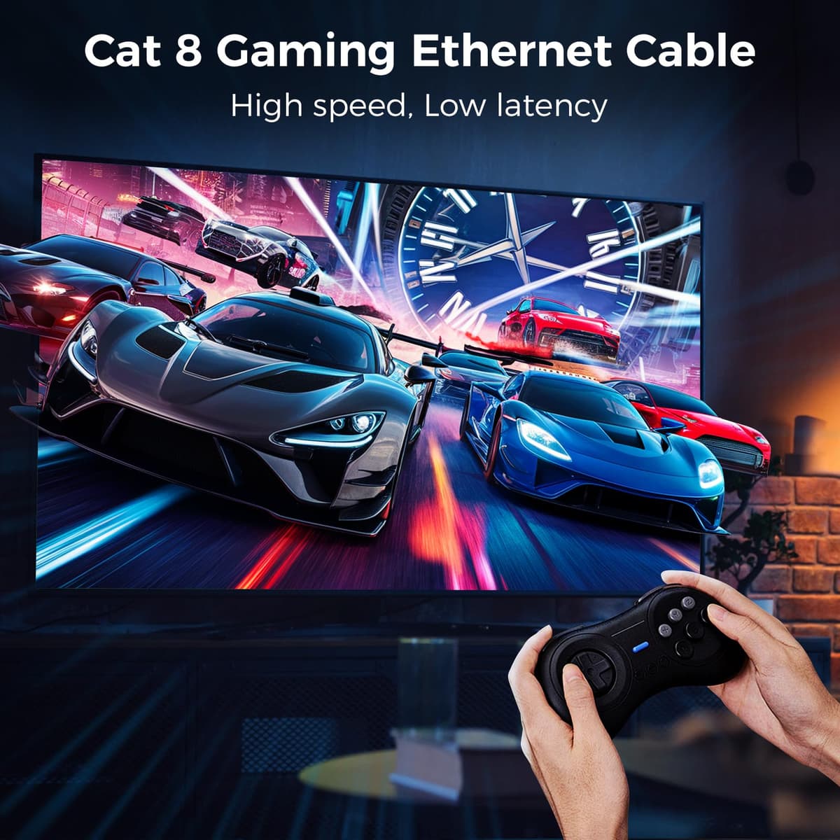Cat 8 Ethernet Cable 1M, High-Speed Gigabit Braided RJ45 LAN Patch Cord, 40Gbps 2000Mhz, Lan Network Cable Compatible for Modem, Router, Faster than Cat7 — view 3