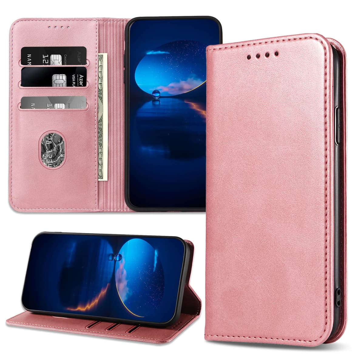 Case for Huawei P20, Classic PU Leather Magnetic Wallet Case, Flip Folio Protective Phone Cover Compatible with Huawei P20, Rose Gold