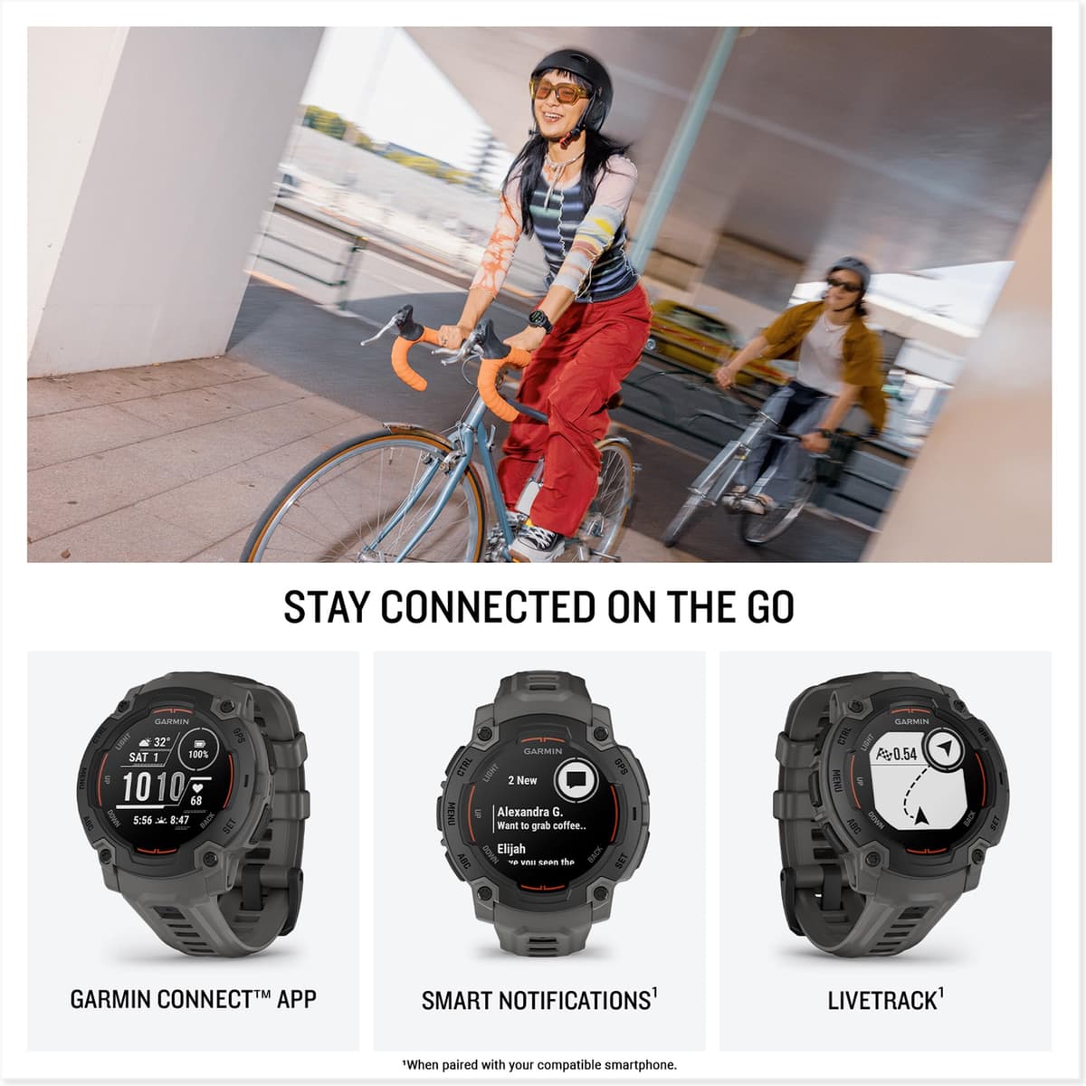 Garmin Instinct E, 45 mm rugged GPS smartwatch with essential smart features, built in sports apps, supertough design features, up to 16 days battery life, Black Bezel with Charcoal band — view 5