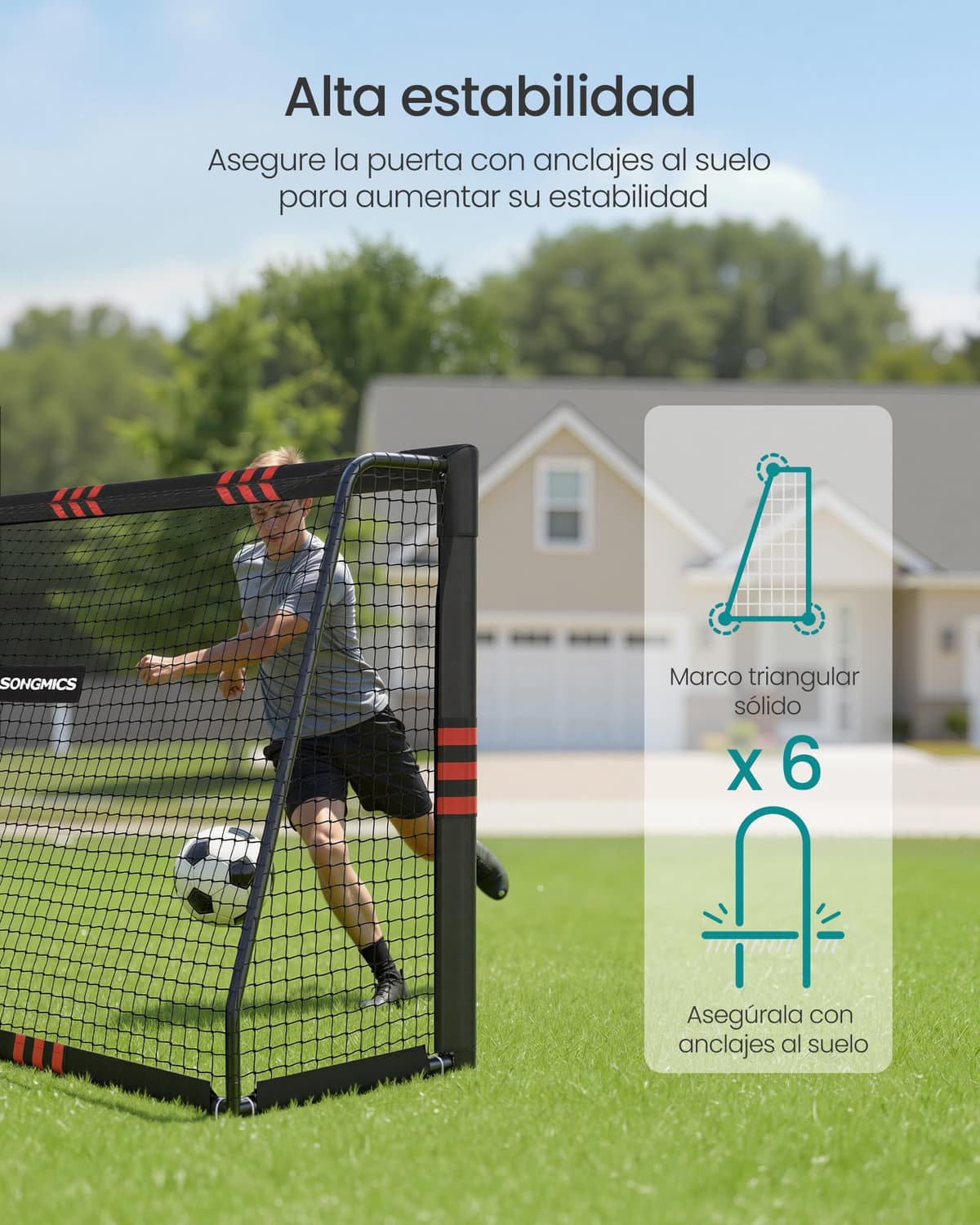 SONGMICS Portería de Fútbol, para Todas Las Edades, de Acero, Red de PE, para Exterior, Jardín, Playa, 85 x 240 x 160 cm, Revestida de Espuma, Negro SZQ240RZ02 — view 5