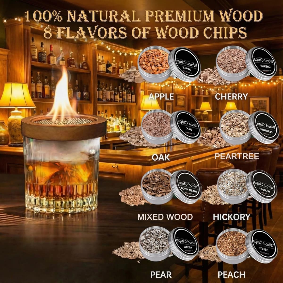 Kit Ahumador para Whisky - Set con 8 Aromas de Madera y Piedras para Whisky - Accesorios Bar para Cócteles y Regalo Hombre Padre y Novio — view 4