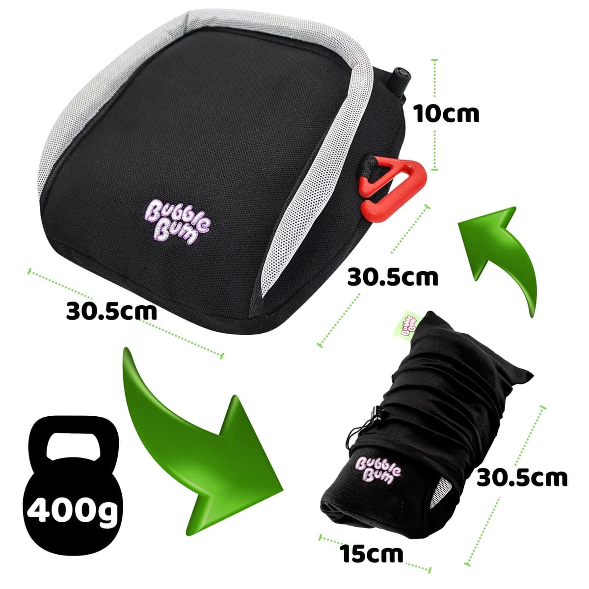 BubbleBum Inflatable Booster Car Seat - Travel Car Seat - Portable Car Booster Seat - Booster Seat for Car - Slim Foldable Narrow Design Car Seat - Perfect for Kids 4-11yrs Old - Black — view 3
