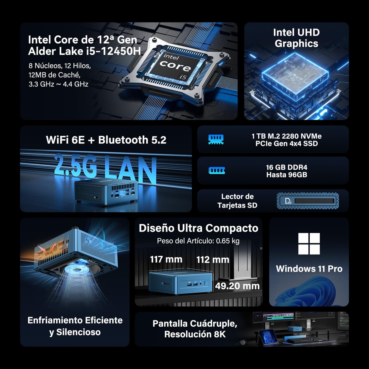 GEEKOM GT1 Mega U9 AI Mini PC con Intel Core U9 185H, 32GB DDR5 + 1TB SSD | El Único Galardonado con el Premio Europeo de Hardware |Dual LAN 2.5Gbps |Mini PC con Windows 11 Pro |WiFi 7 |AR Tiempo Real — view 2